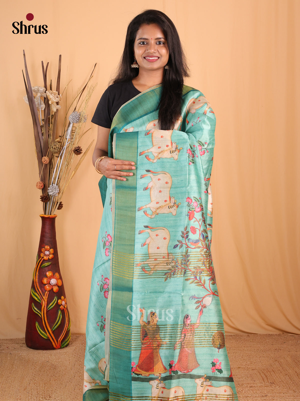 Teal - Champa semitussar Saree - Shop on Shrus.com