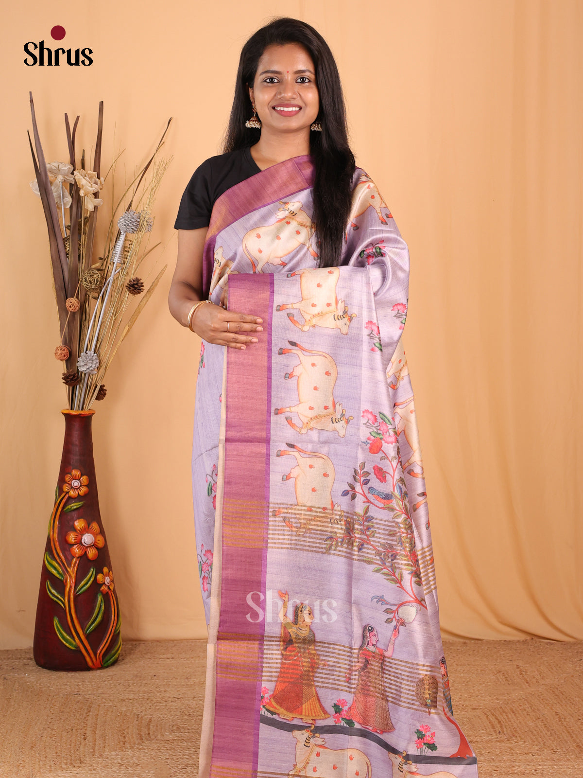 Lavender & Purple - Champa semitussar Saree - Shop on Shrus.com