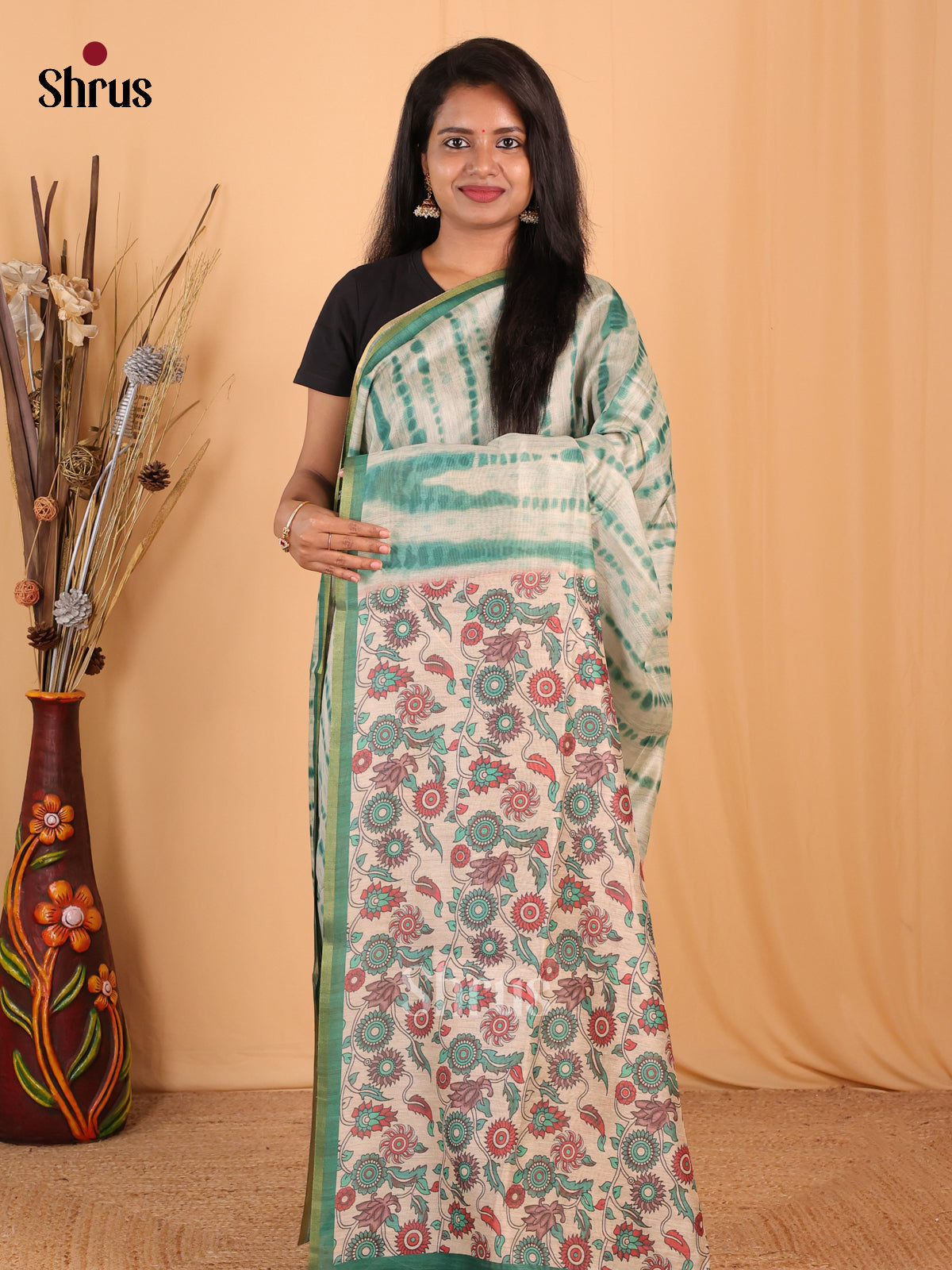 Green - Champa semitussar Saree - Shop on Shrus.com