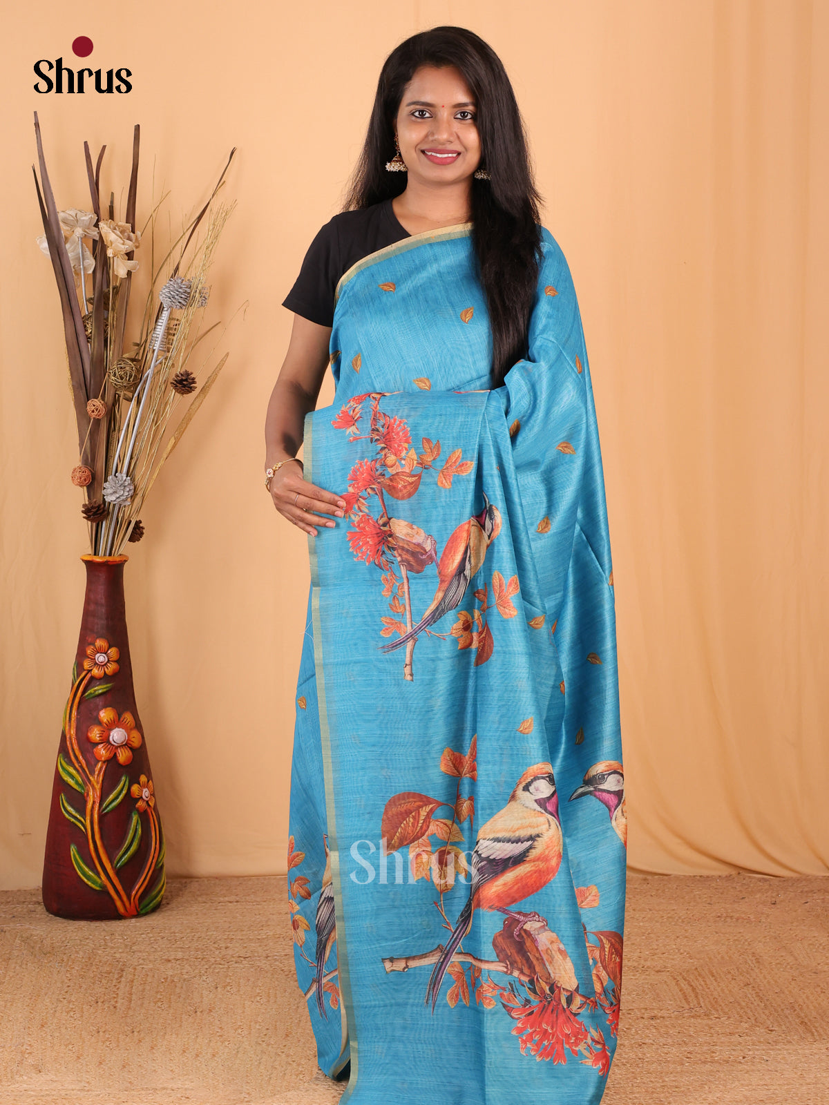 Blue - Champa semitussar Saree - Shop on Shrus.com