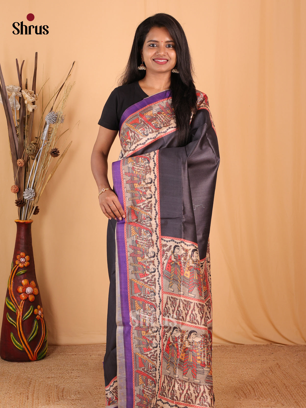 Black & Violet - Champa semitussar Saree - Shop on Shrus.com