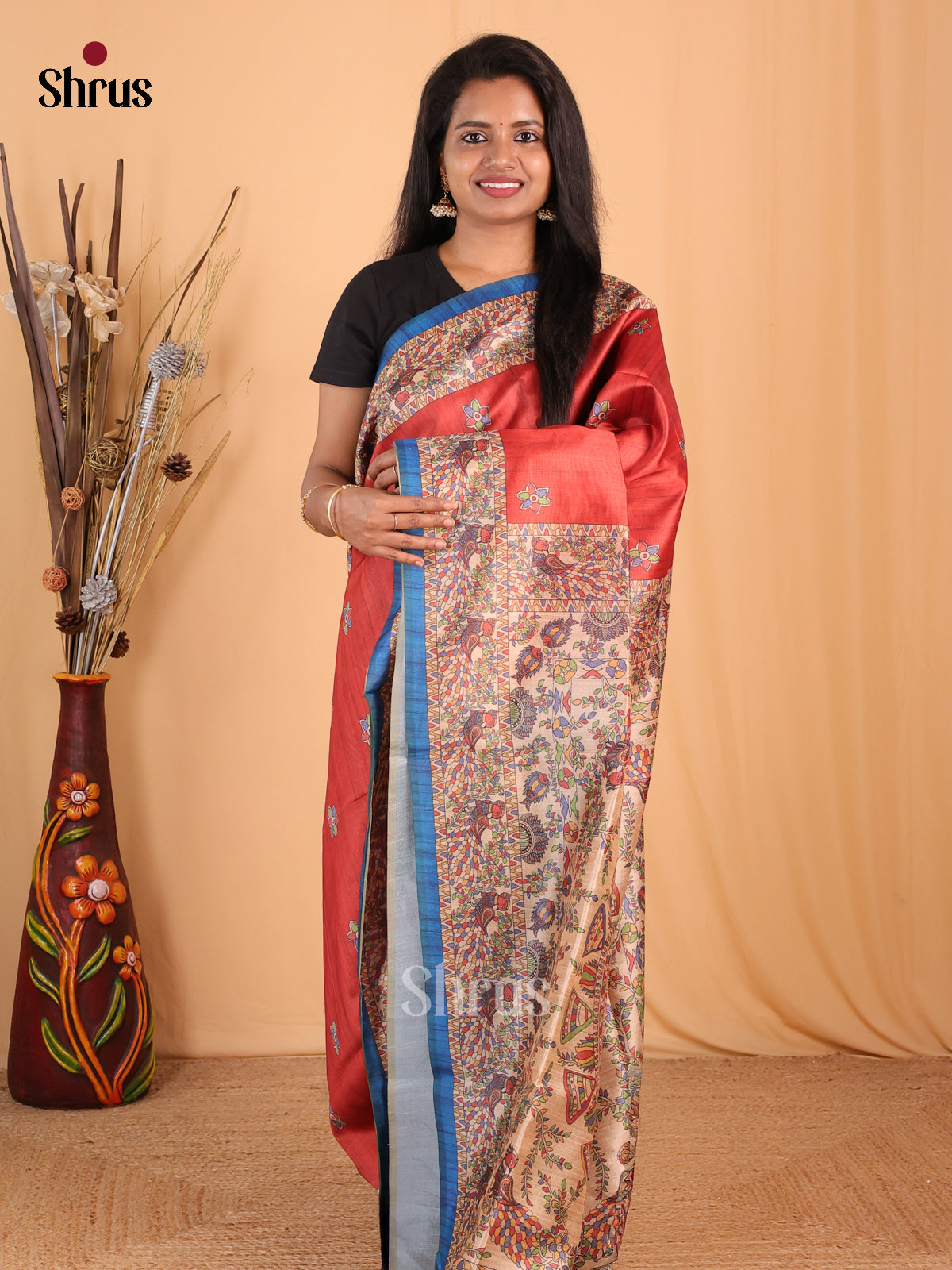 Red & Blue - Champa semitussar Saree - Shop on Shrus.com