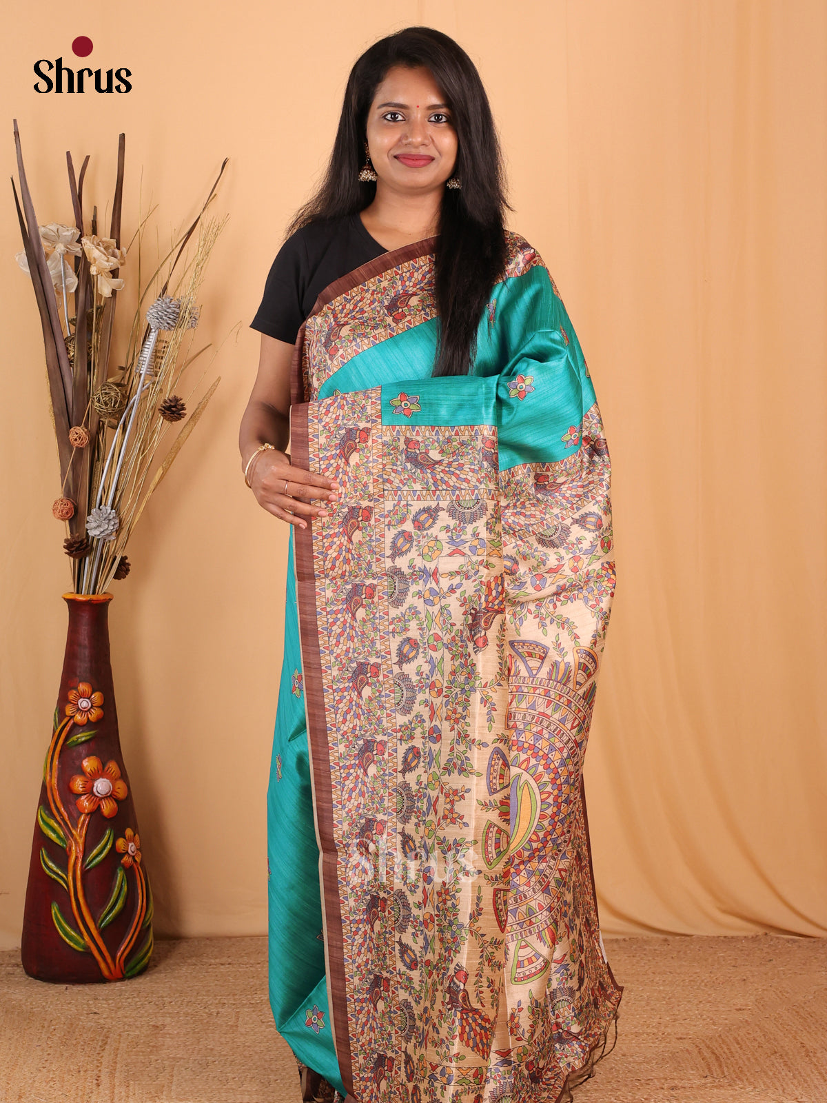 Green & Brown - Champa semitussar Saree - Shop on Shrus.com