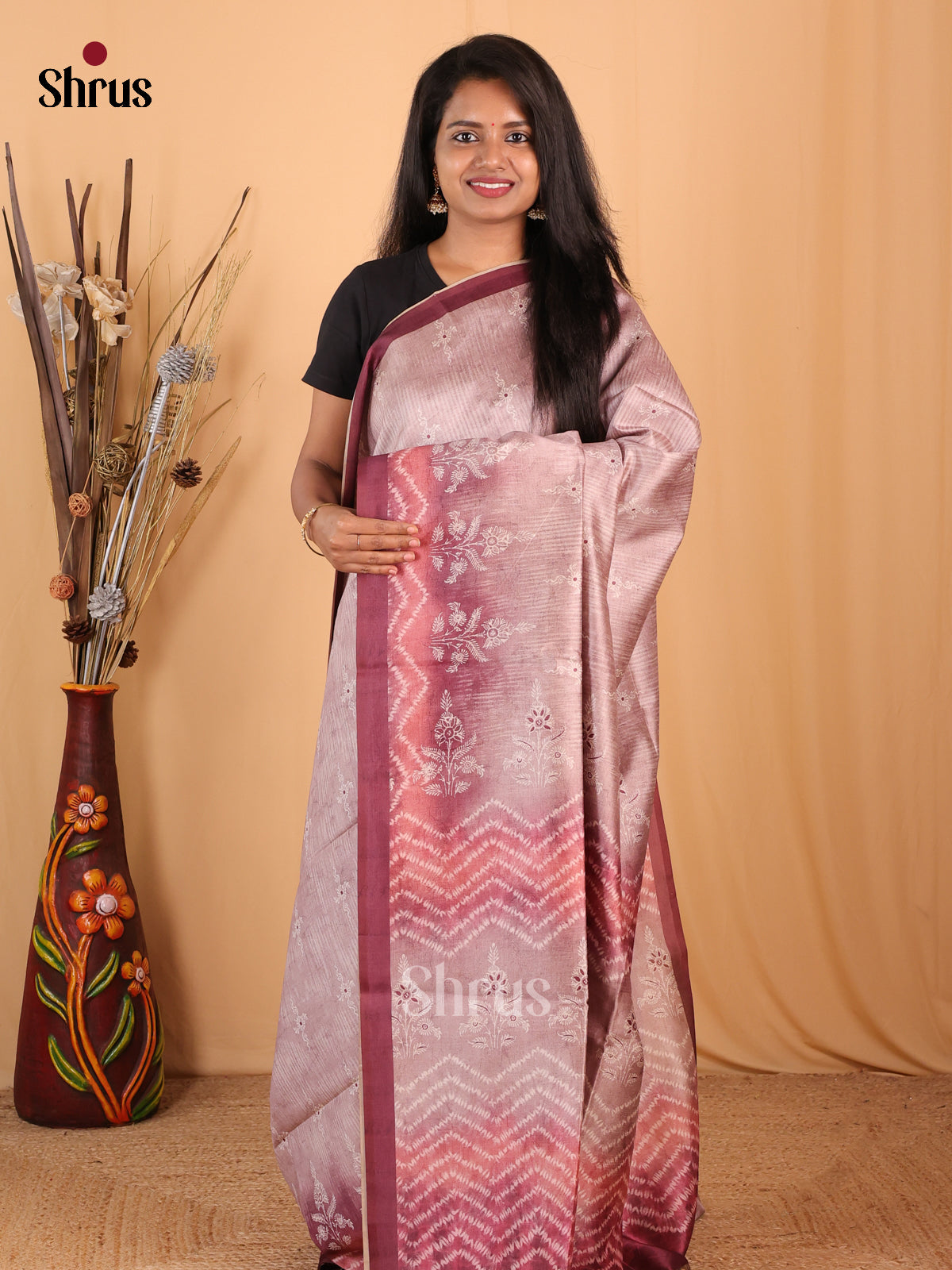 Grey & Maroon - Champa semitussar Saree - Shop on Shrus.com