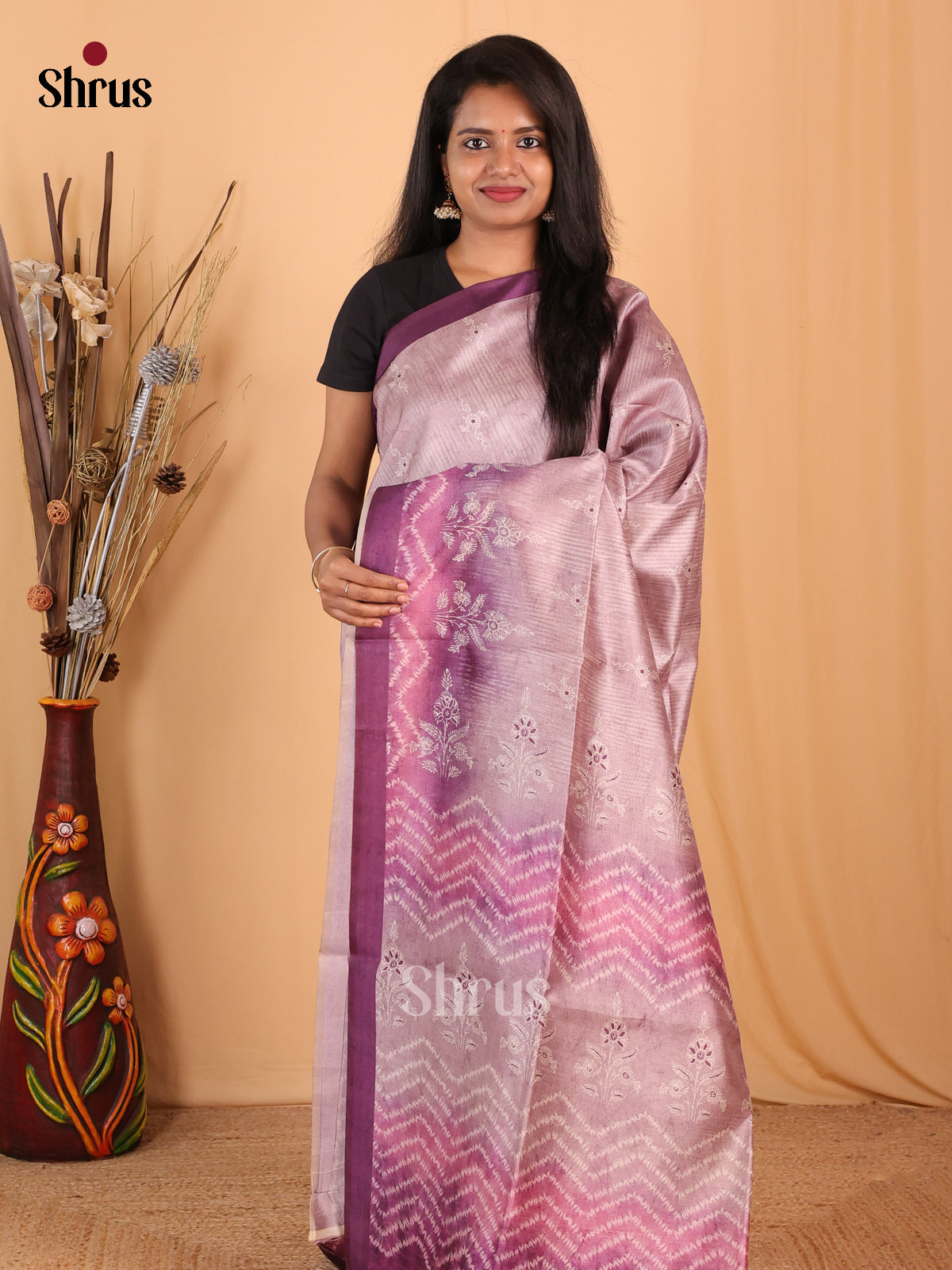 Lite & Dark Purple- Champa semitussar Saree - Shop on Shrus.com