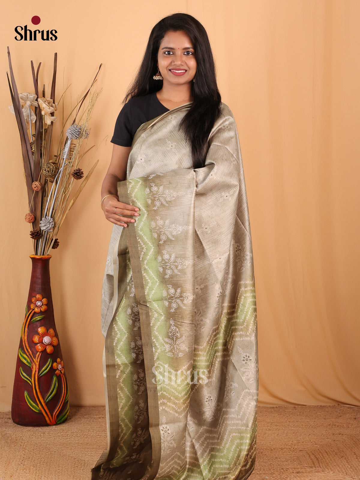 Chutney Green - Champa semitussar Saree - Shop on Shrus.com