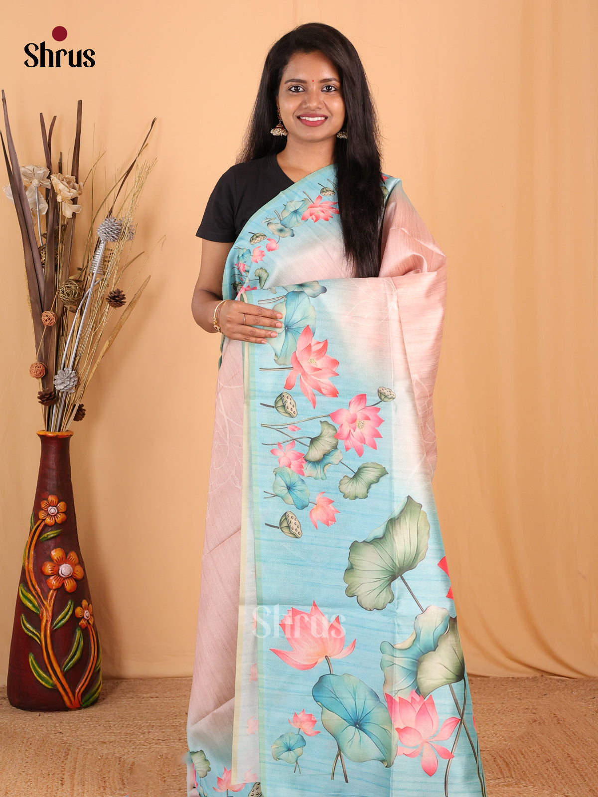 Pink & Blue - Champa semitussar Saree - Shop on Shrus.com