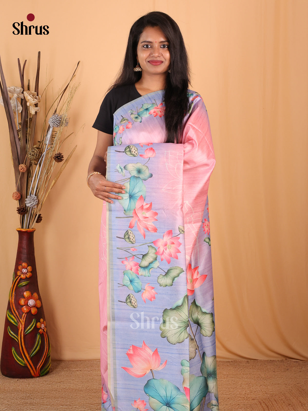 Pink & Blue - Champa semitussar Saree - Shop on Shrus.com