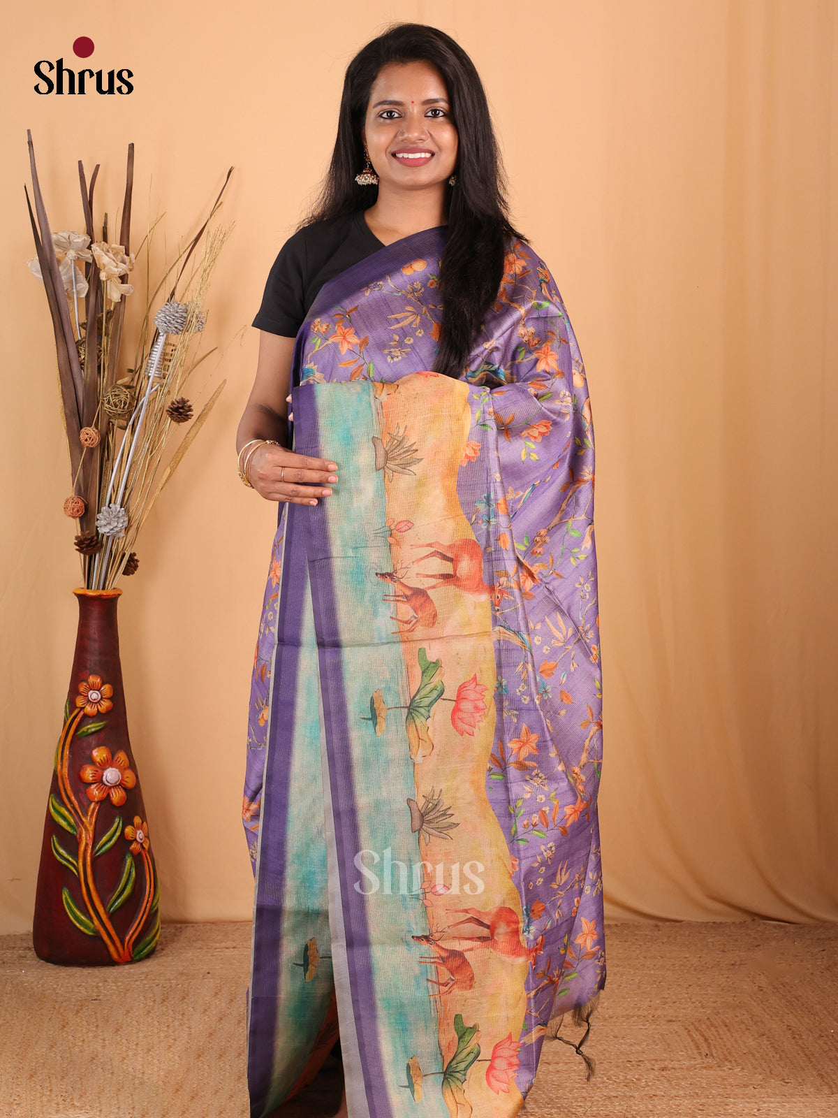 Violet & Orange - Champa semitussar Saree - Shop on Shrus.com