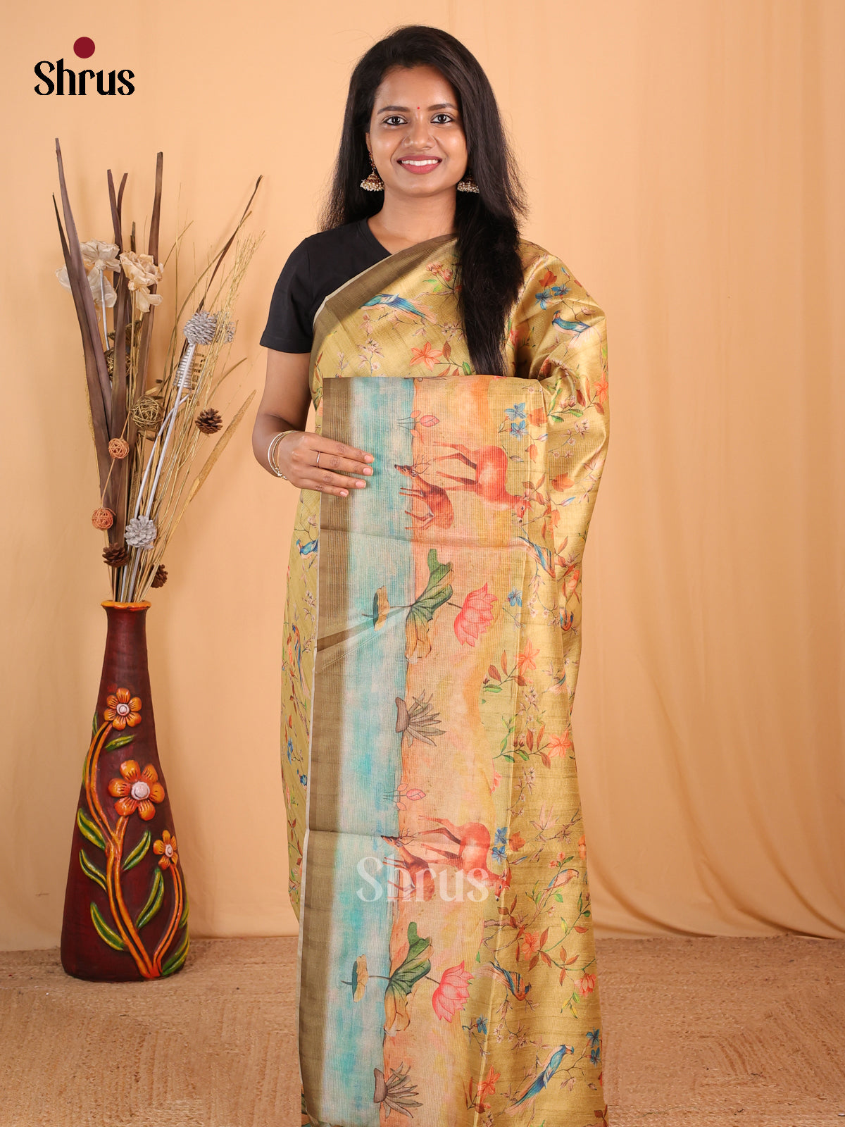 Chutney Green - Champa semitussar Saree - Shop on Shrus.com