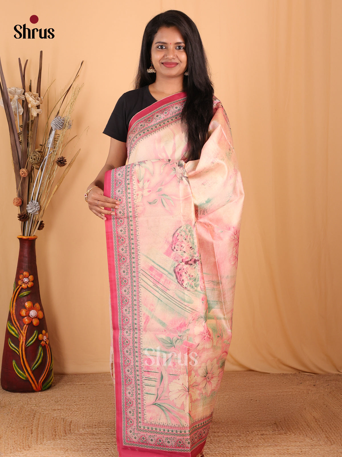 Pink - Champa semitussar Saree - Shop on Shrus.com