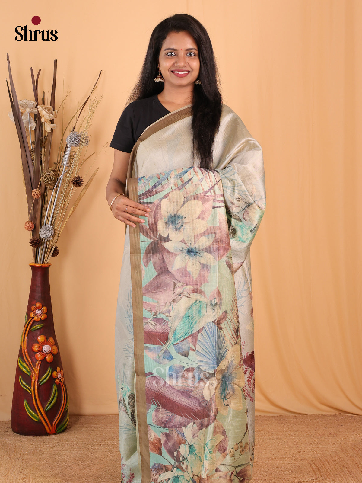 Lite Blue & Brown - Champa semitussar Saree - Shop on Shrus.com