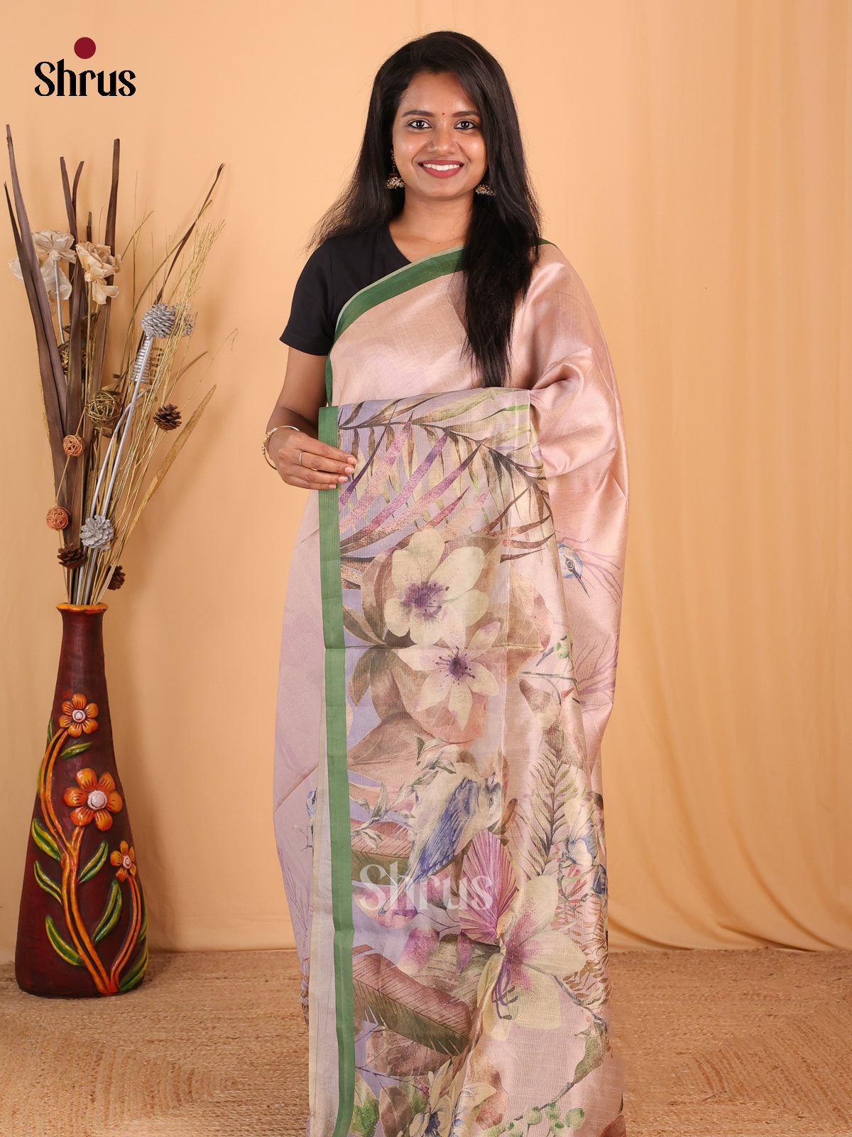 Lavender & Green - Champa semitussar Saree - Shop on Shrus.com