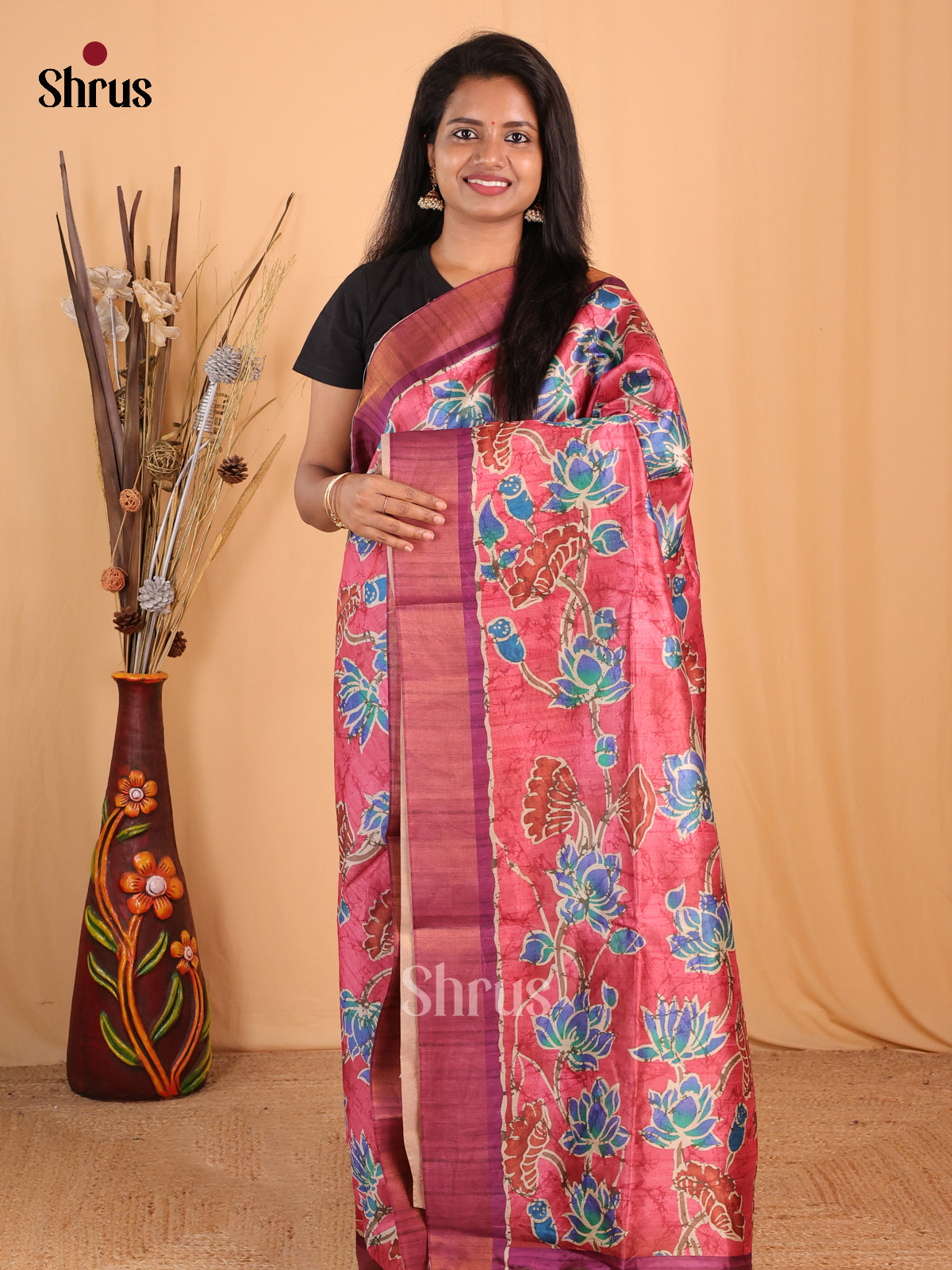 Pink - Champa semitussar Saree - Shop on Shrus.com