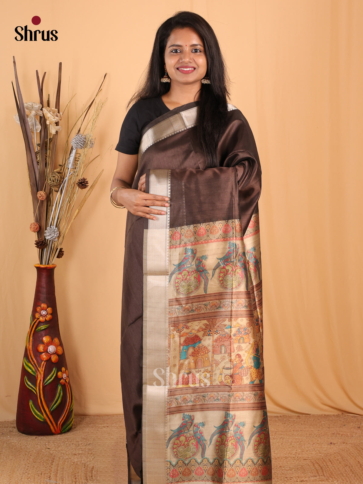 Brown & Beige - Champa semitussar Saree - Shop on Shrus.com
