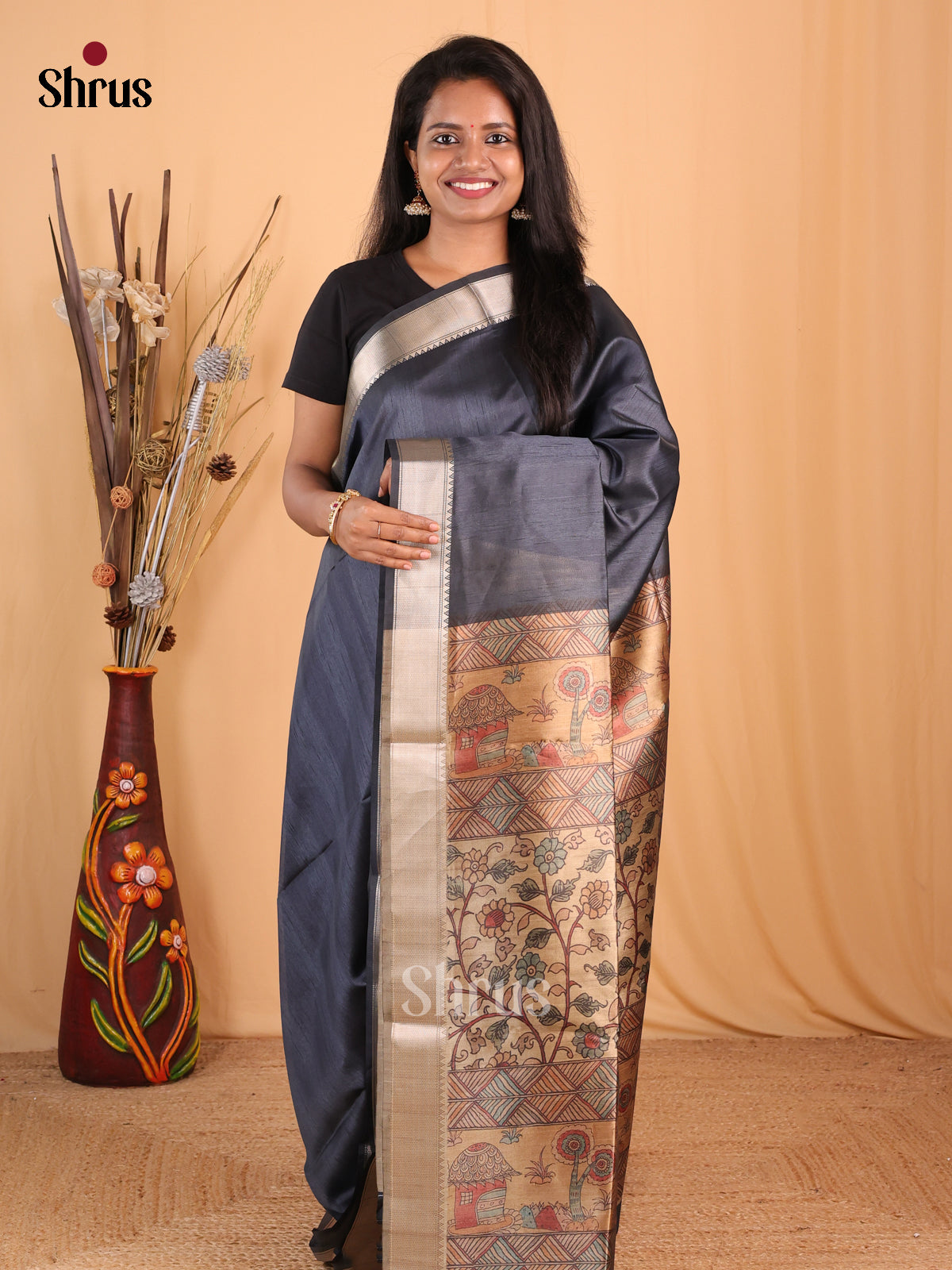 Black & Beige - Champa semitussar Saree - Shop on Shrus.com