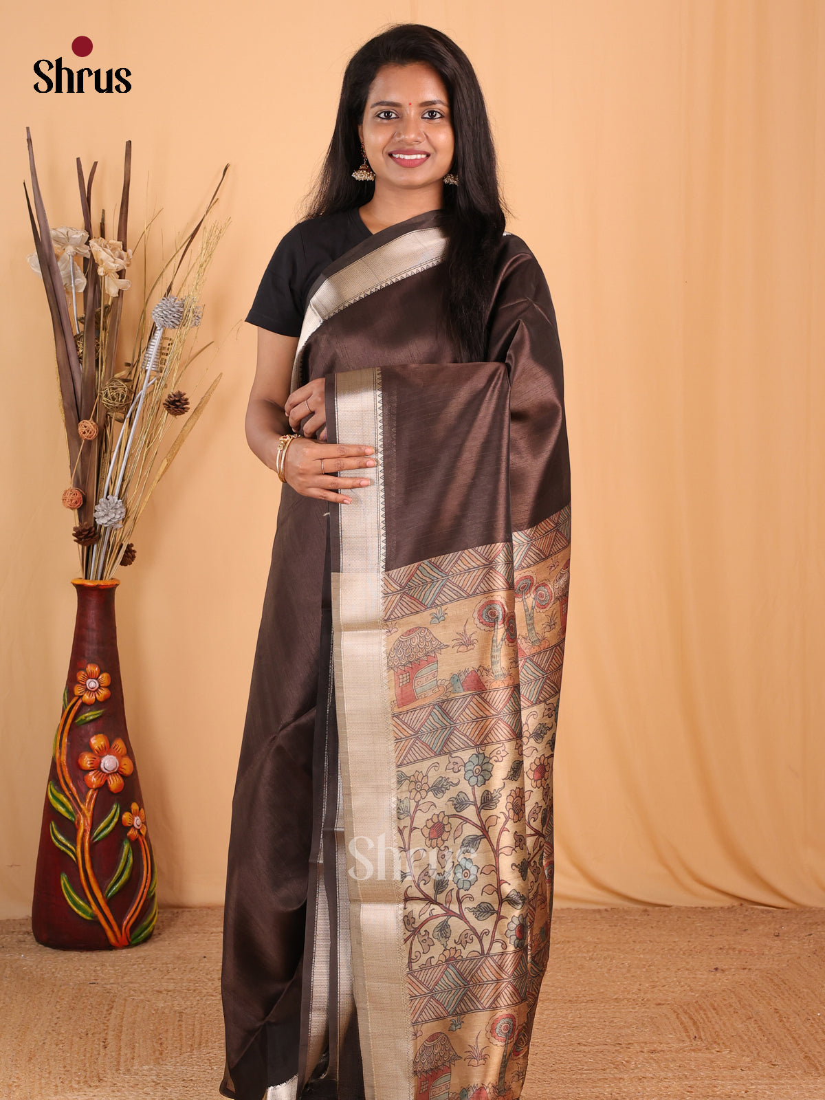 Brown - Champa semitussar Saree - Shop on Shrus.com