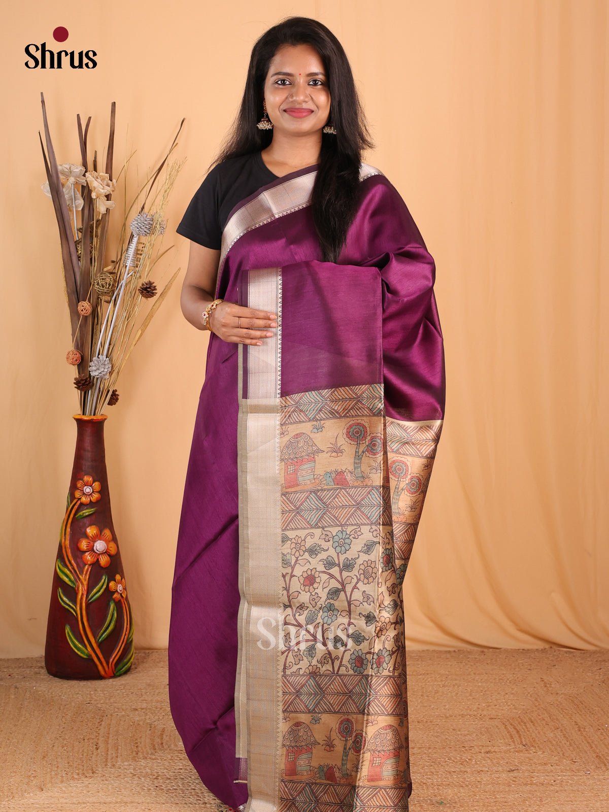 Purple - Champa semitussar Saree - Shop on Shrus.com