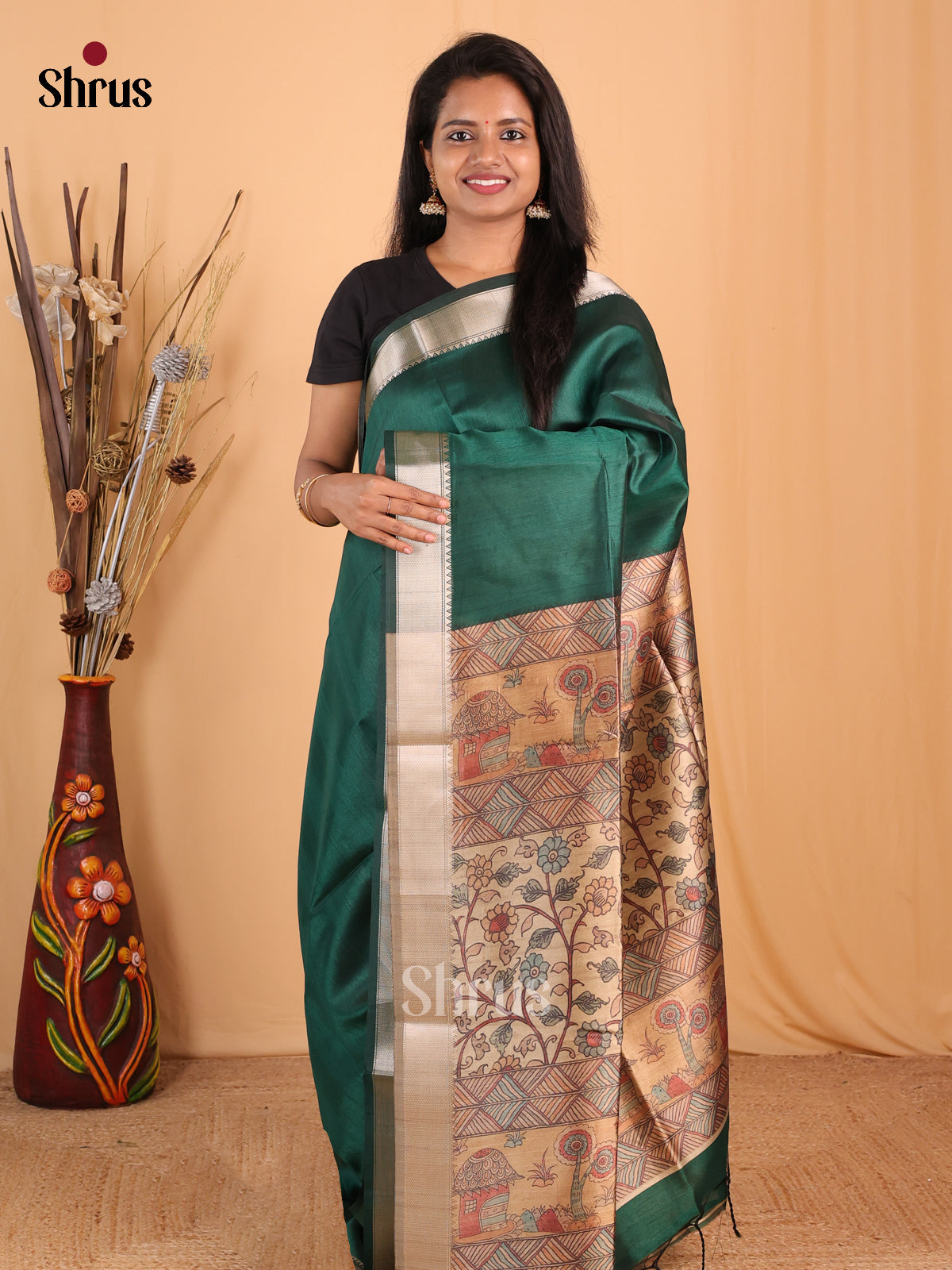 Green & Beige - Champa semitussar Saree - Shop on Shrus.com