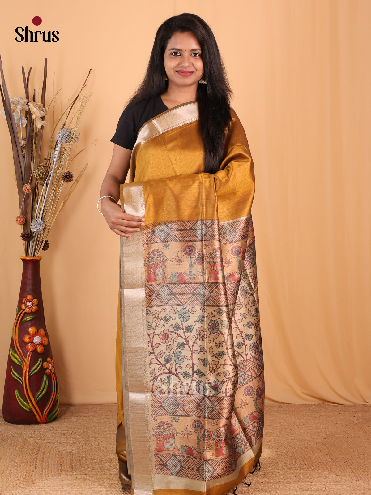 Mustard - Champa semitussar Saree - Shop on Shrus.com