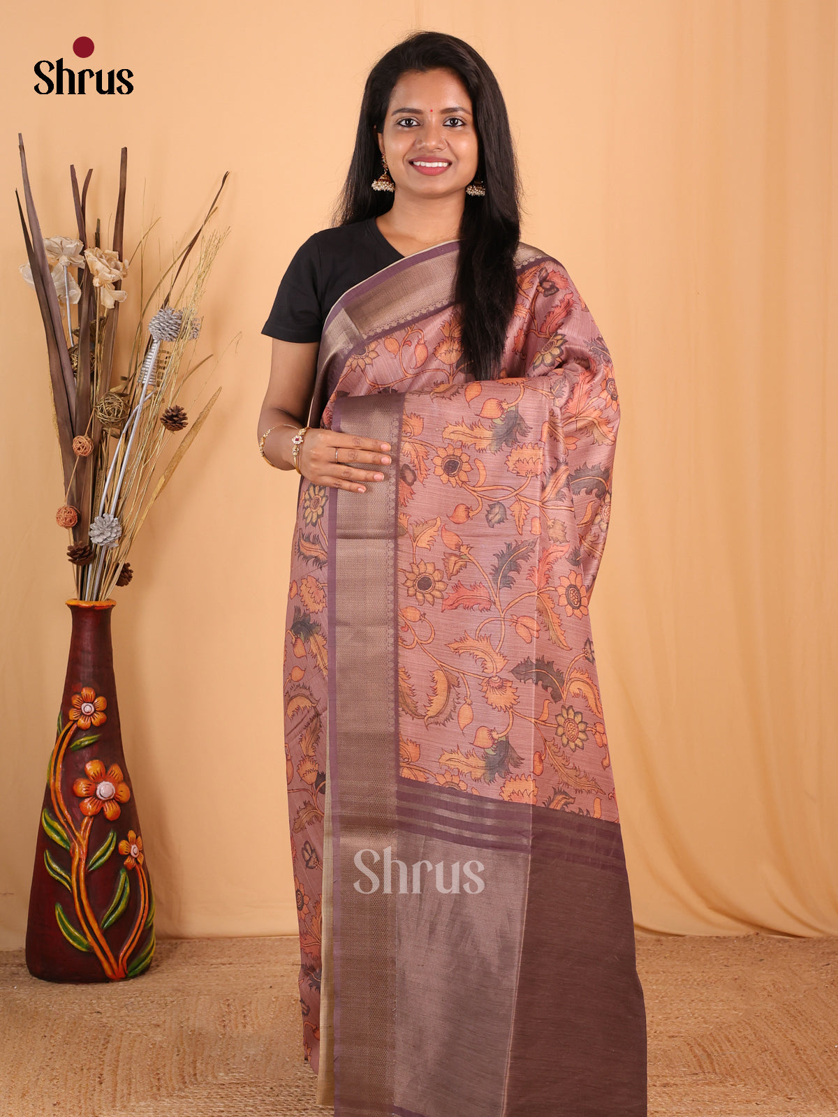 Brown & Purple - Champa semitussar Saree - Shop on Shrus.com