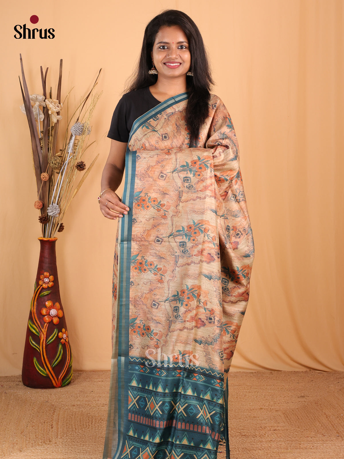 Brown & Blue - Champa semitussar Saree - Shop on Shrus.com
