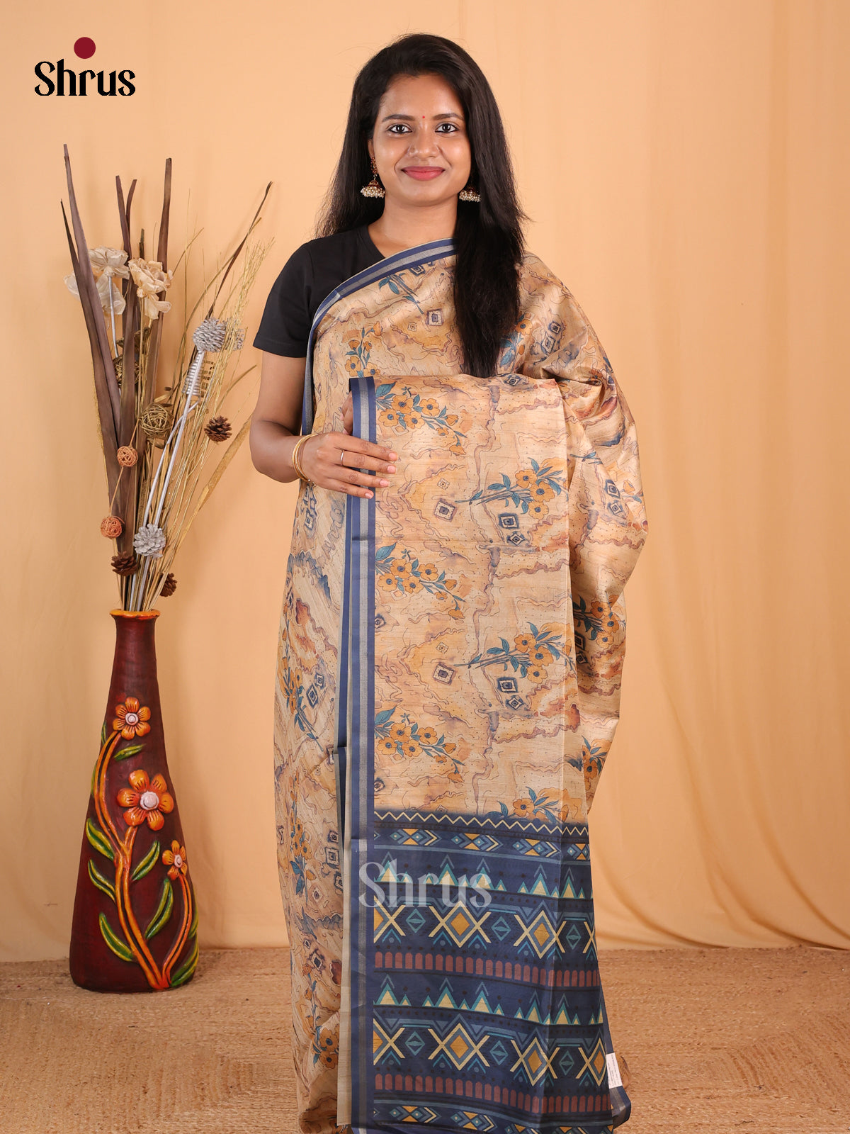 Brown & Blue - Champa semitussar Saree - Shop on Shrus.com