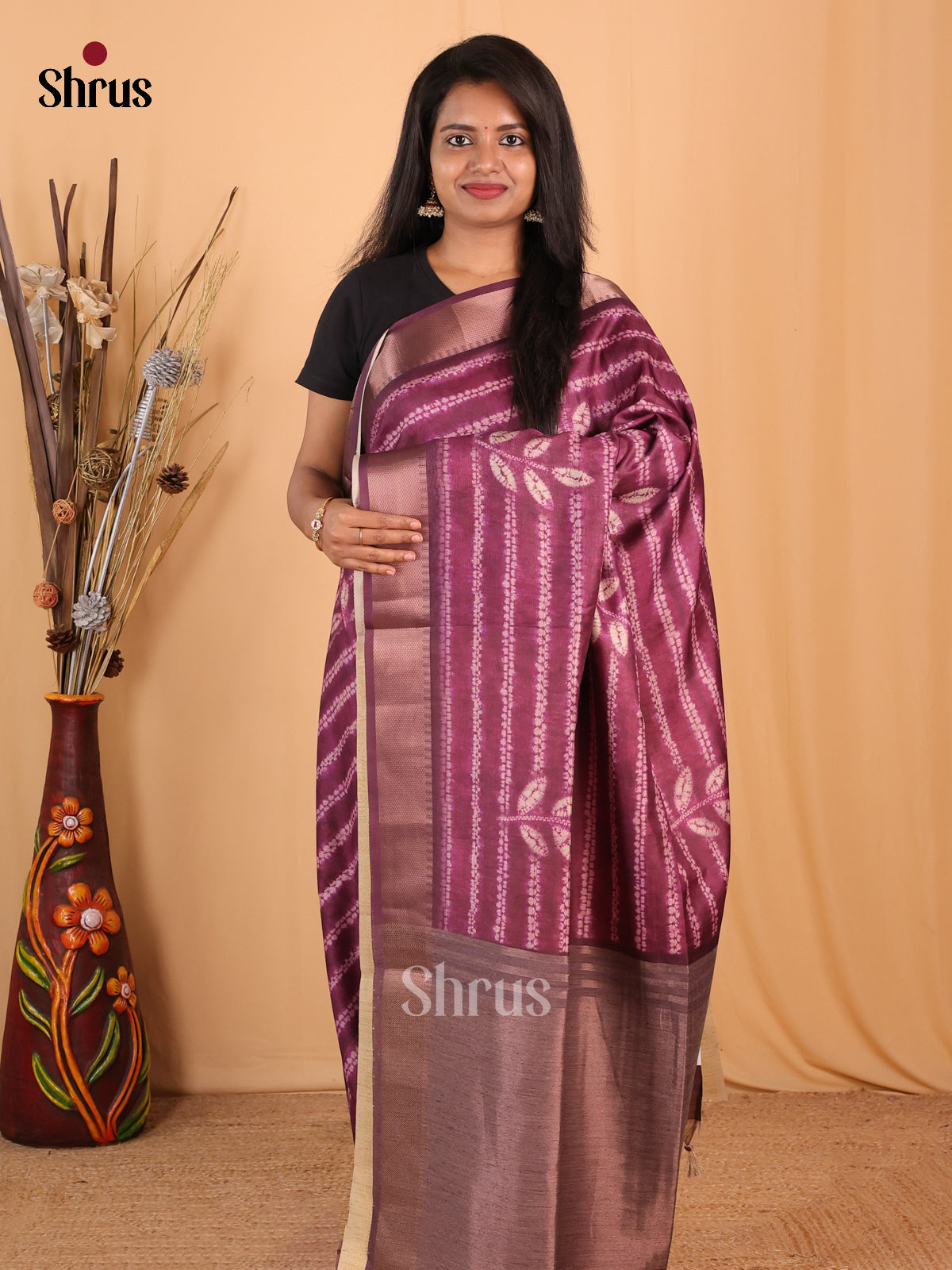 Purple & Brown - Champa semitussar Saree - Shop on Shrus.com