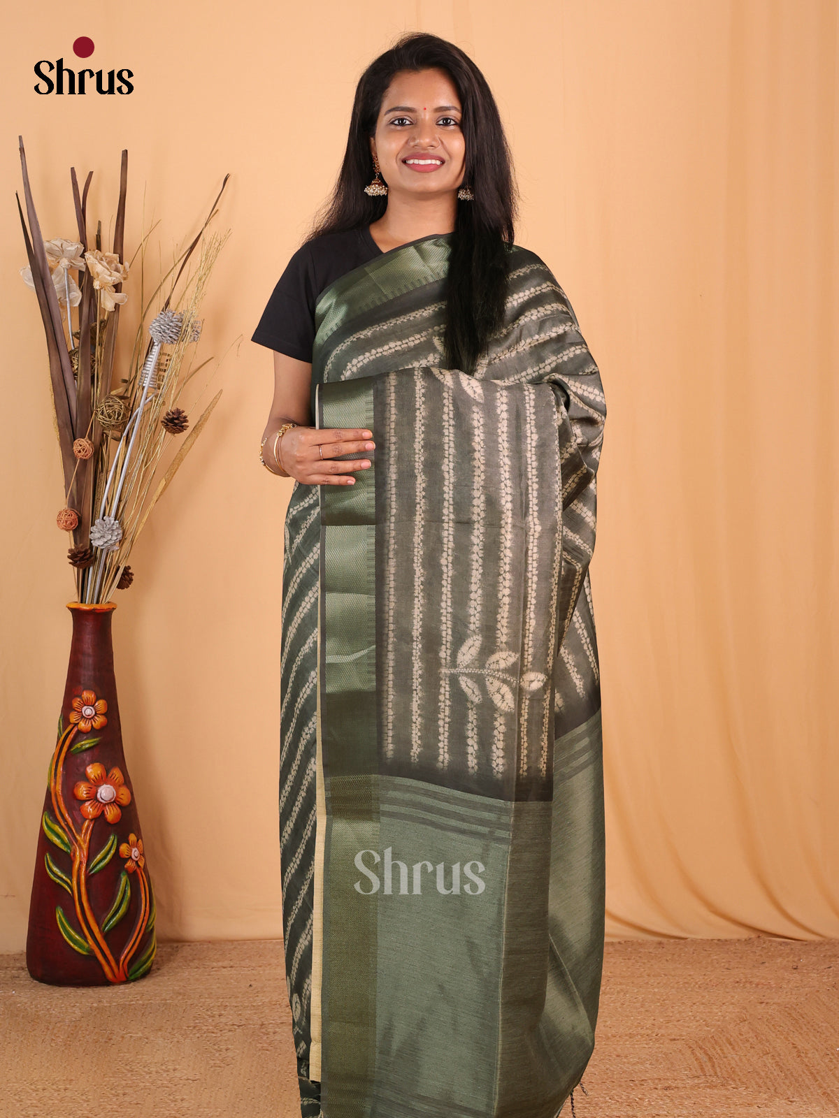 Green - Champa semitussar Saree - Shop on Shrus.com