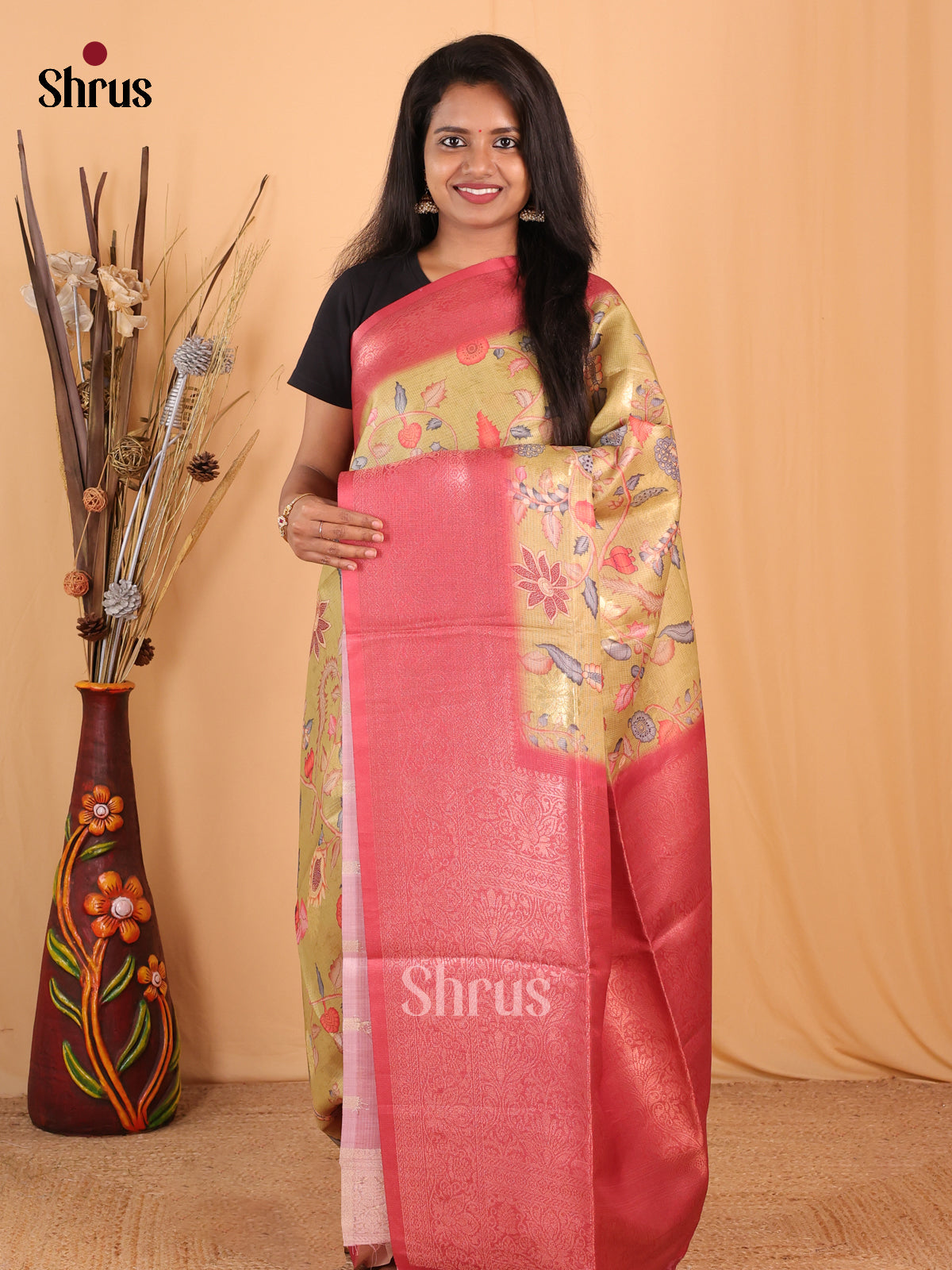 Elachi Green & Red- Champa semitussar Saree - Shop on Shrus.com