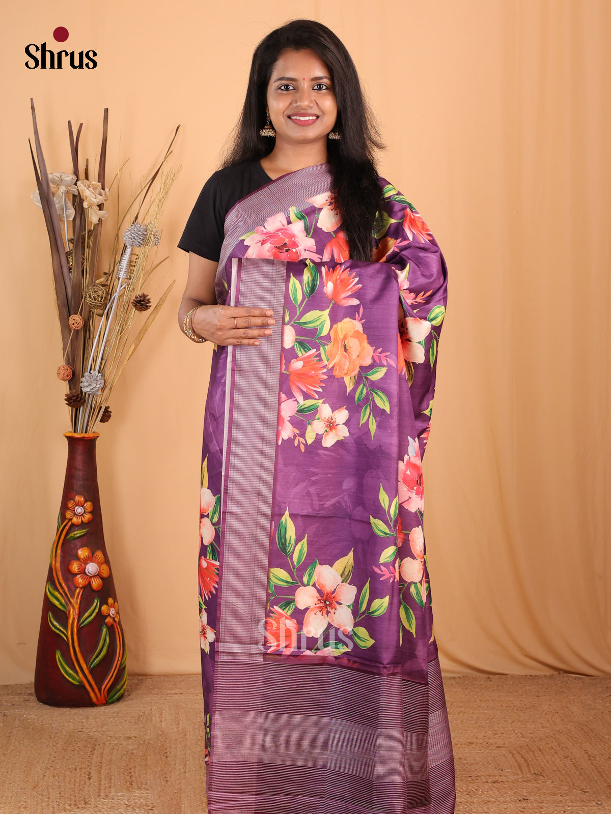 Purple - Champa semitussar Saree - Shop on Shrus.com