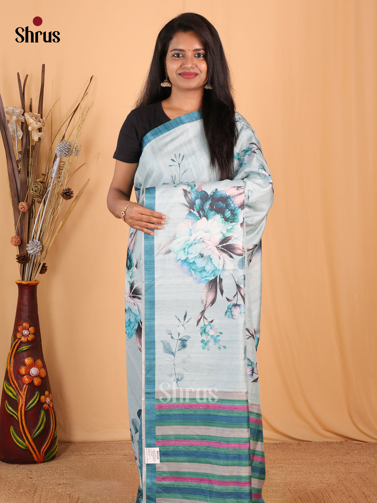 Lite Blue & Blue - Champa semitussar Saree - Shop on Shrus.com