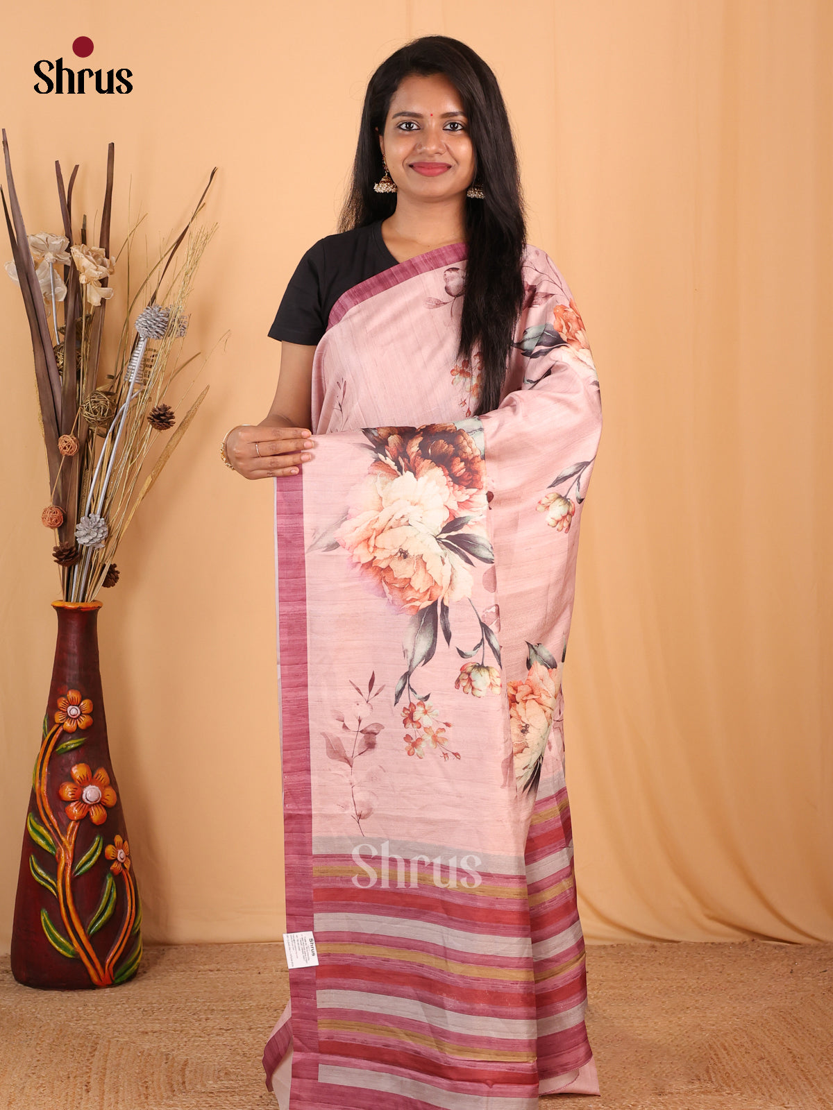 Lite Pink & Purple - Champa semitussar Saree - Shop on Shrus.com