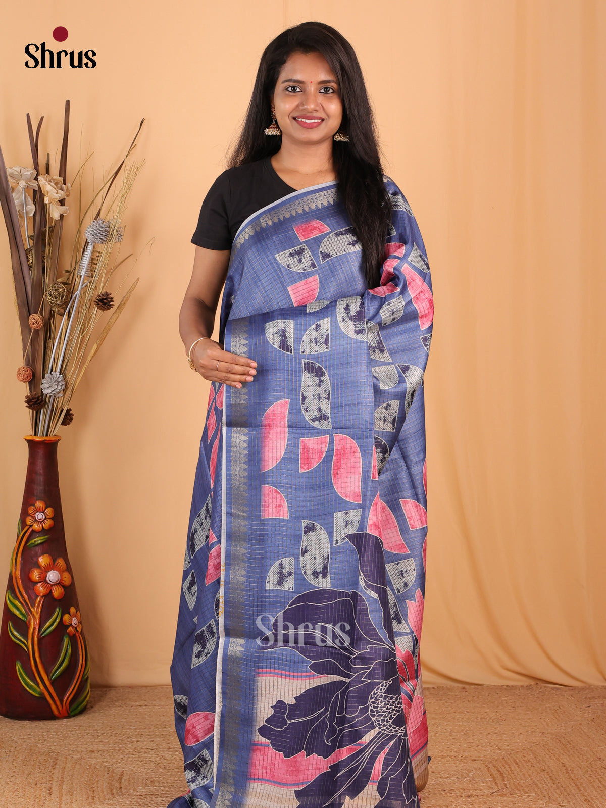Blue - Champa semitussar Saree - Shop on Shrus.com