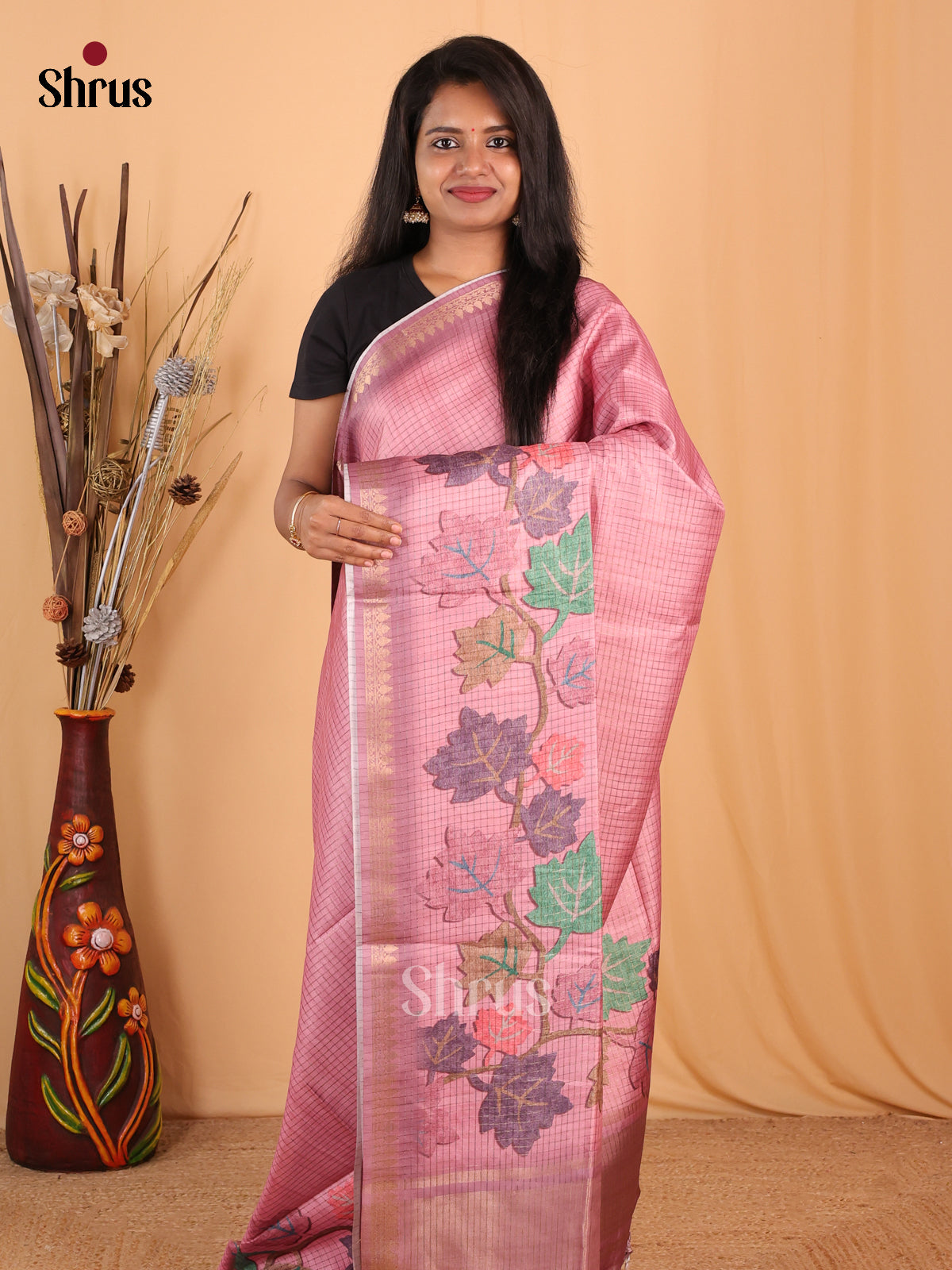 Pink- Champa semitussar Saree - Shop on Shrus.com