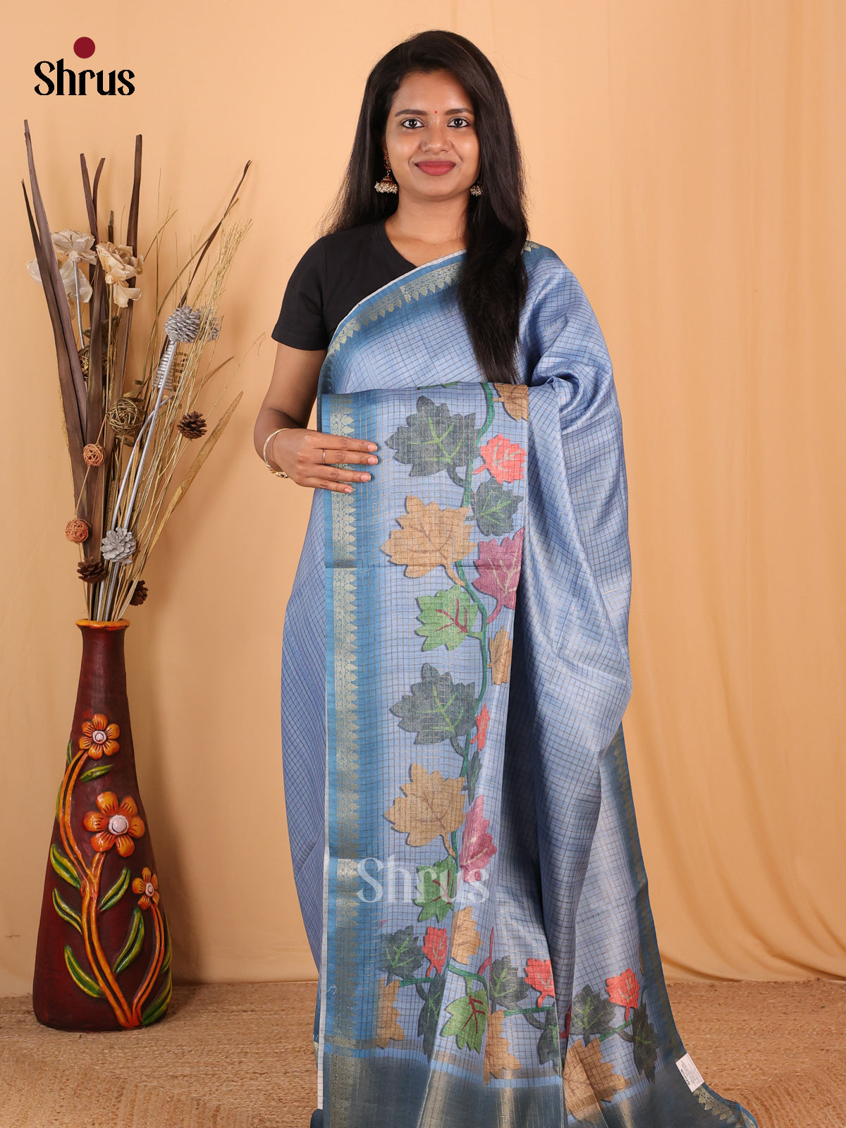 Blue - Champa semitussar Saree - Shop on Shrus.com