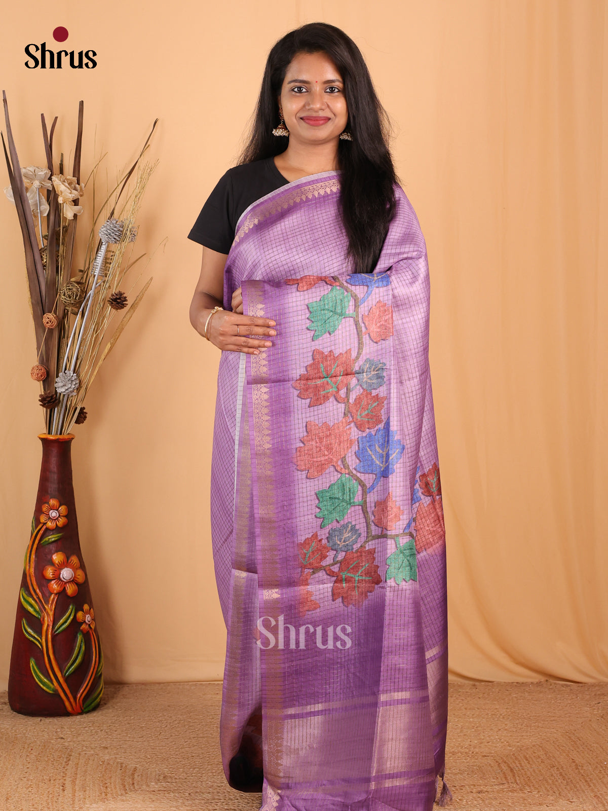 Purple - Champa semitussar Saree - Shop on Shrus.com