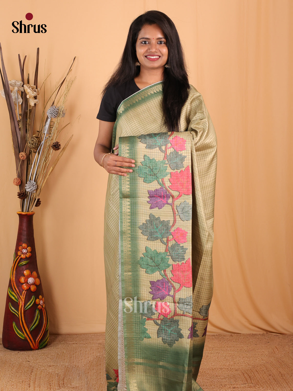 Elachi Green - Champa semitussar Saree - Shop on Shrus.com