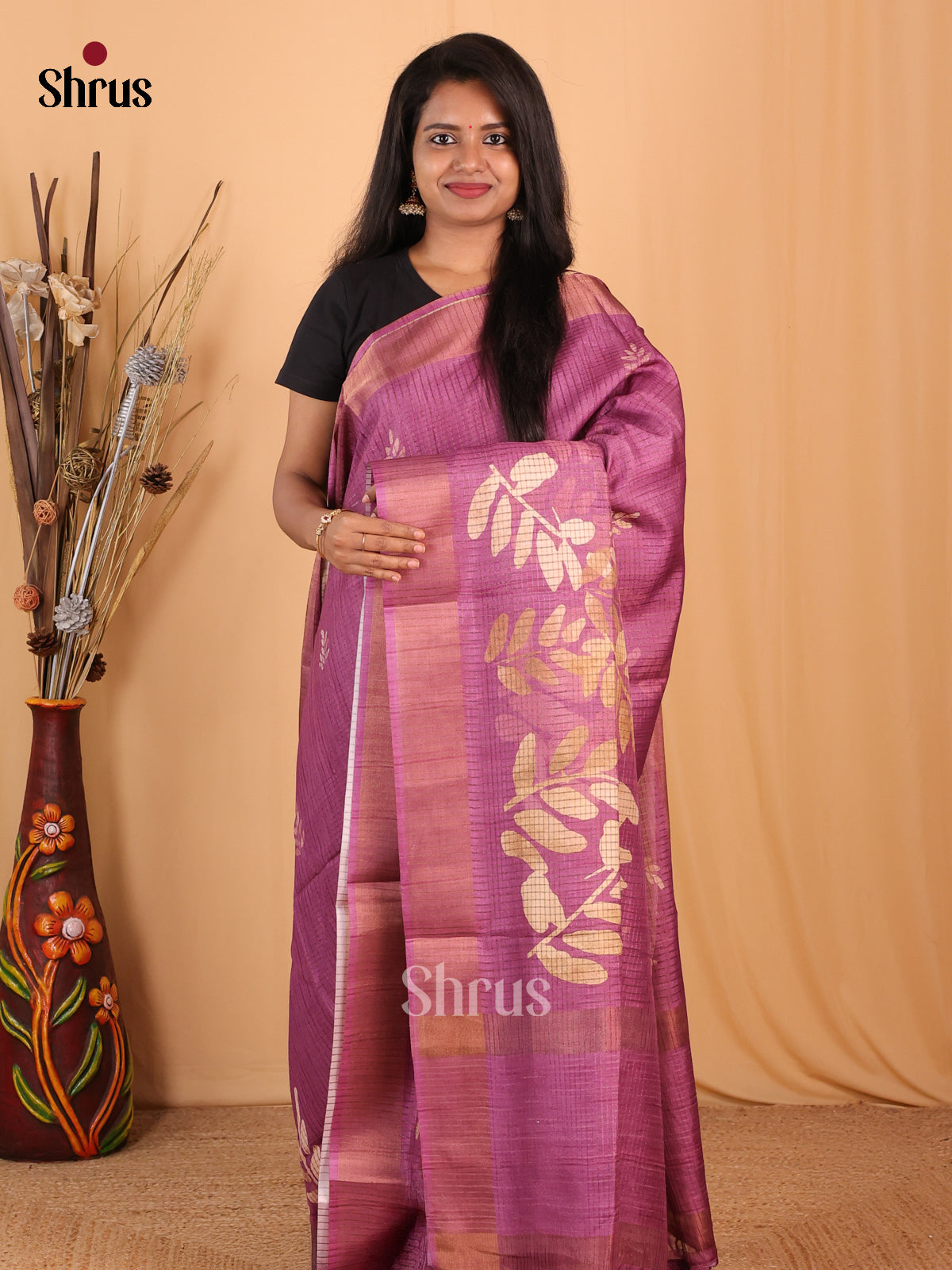 Purple - Champa semitussar Saree - Shop on Shrus.com