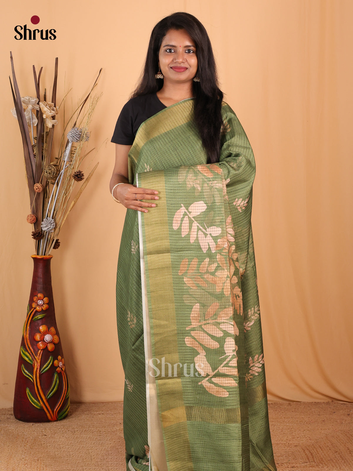 Green - Champa semitussar Saree - Shop on Shrus.com