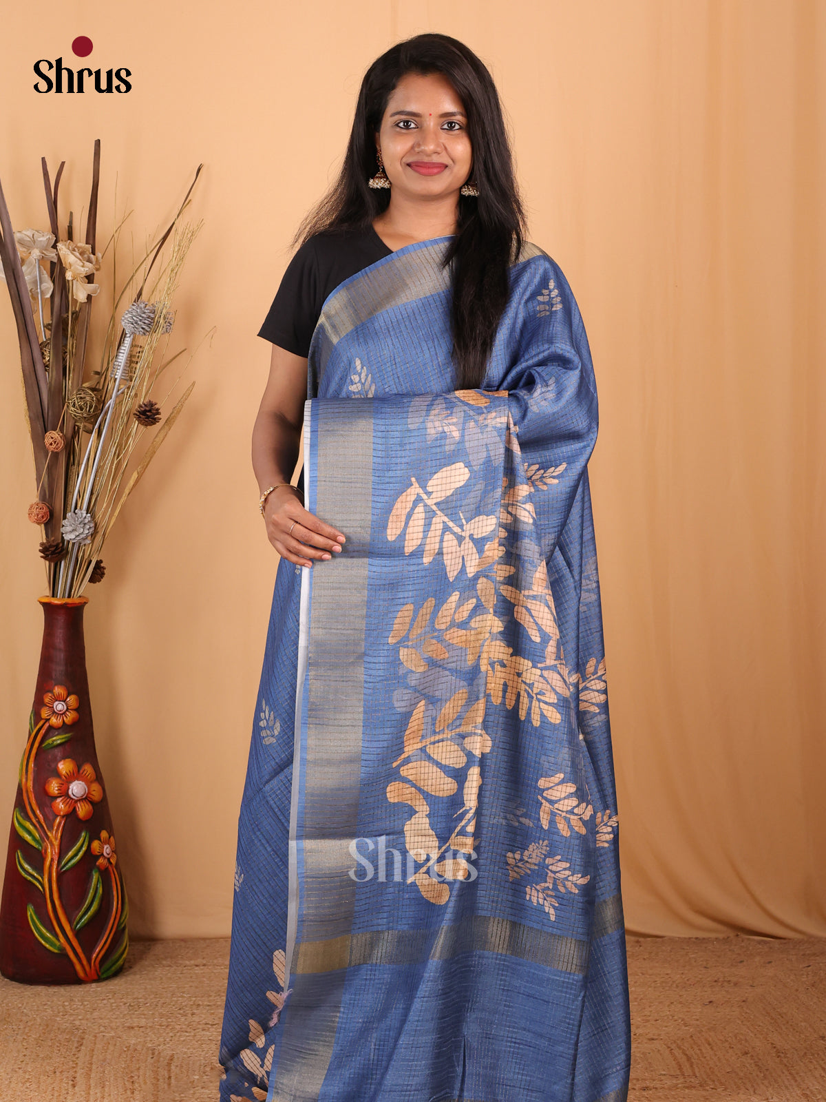Blue - Champa semitussar Saree - Shop on Shrus.com