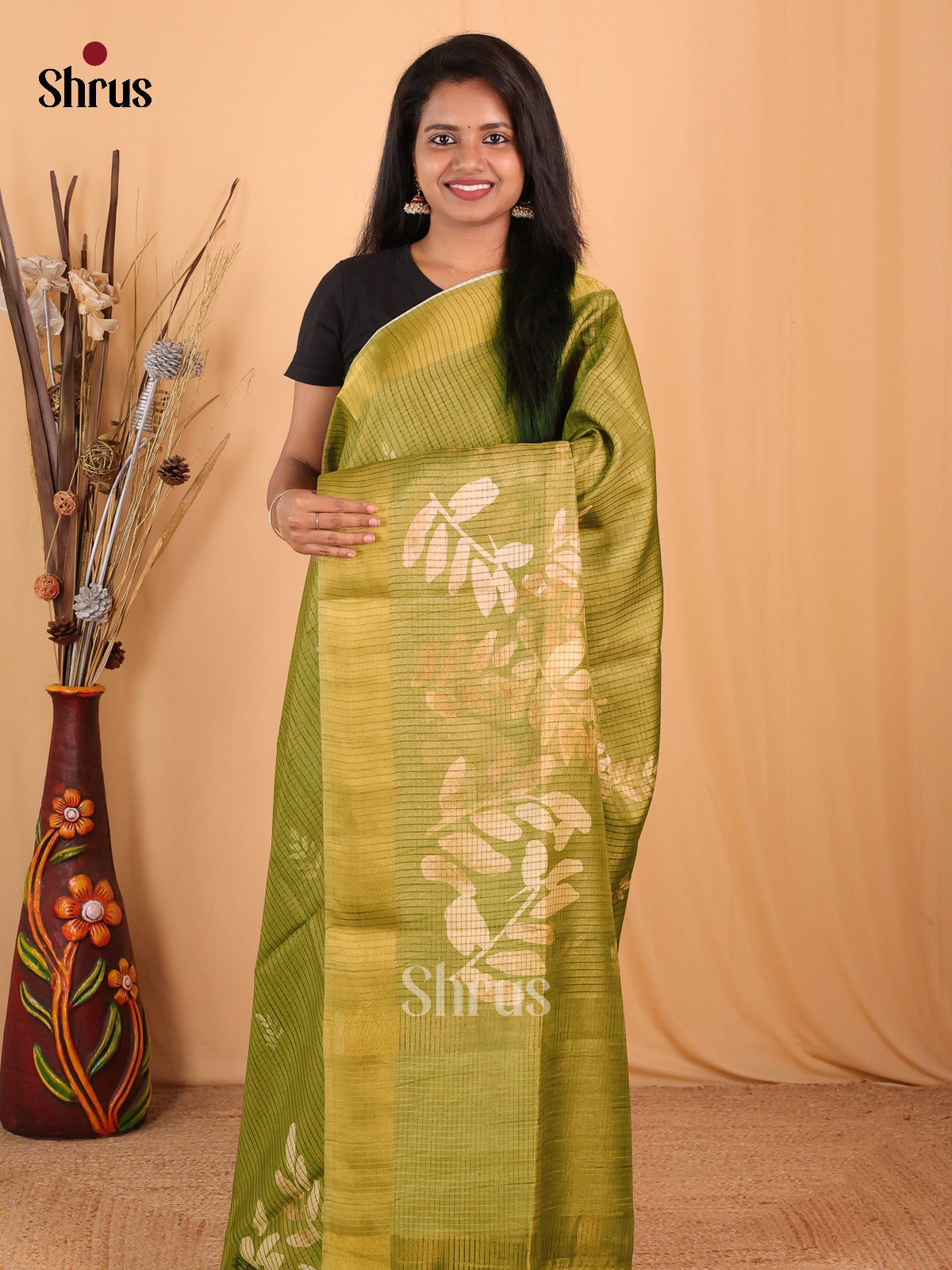 Green - Champa semitussar Saree - Shop on Shrus.com