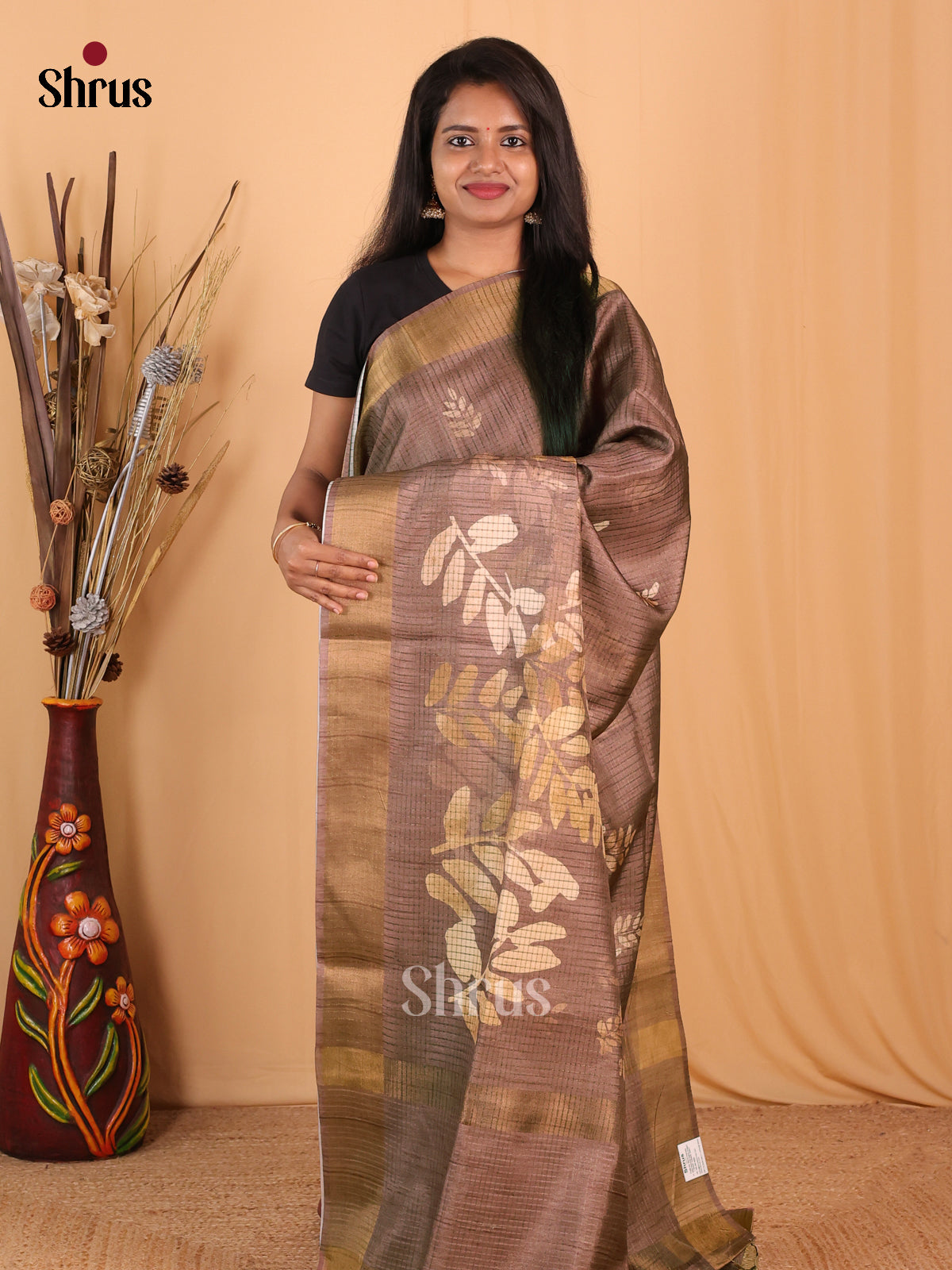 Brown - Champa semitussar Saree - Shop on Shrus.com