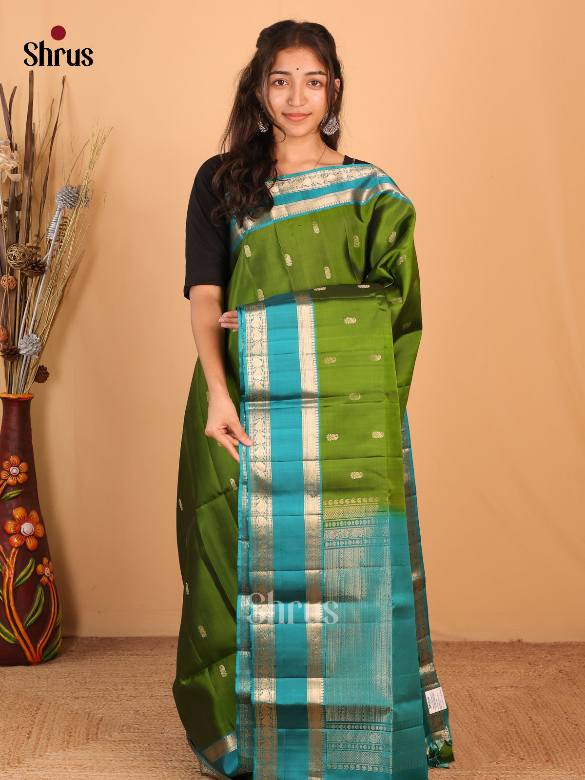 Green & Blue - Soft Silk Saree - Shop on Shrus.com