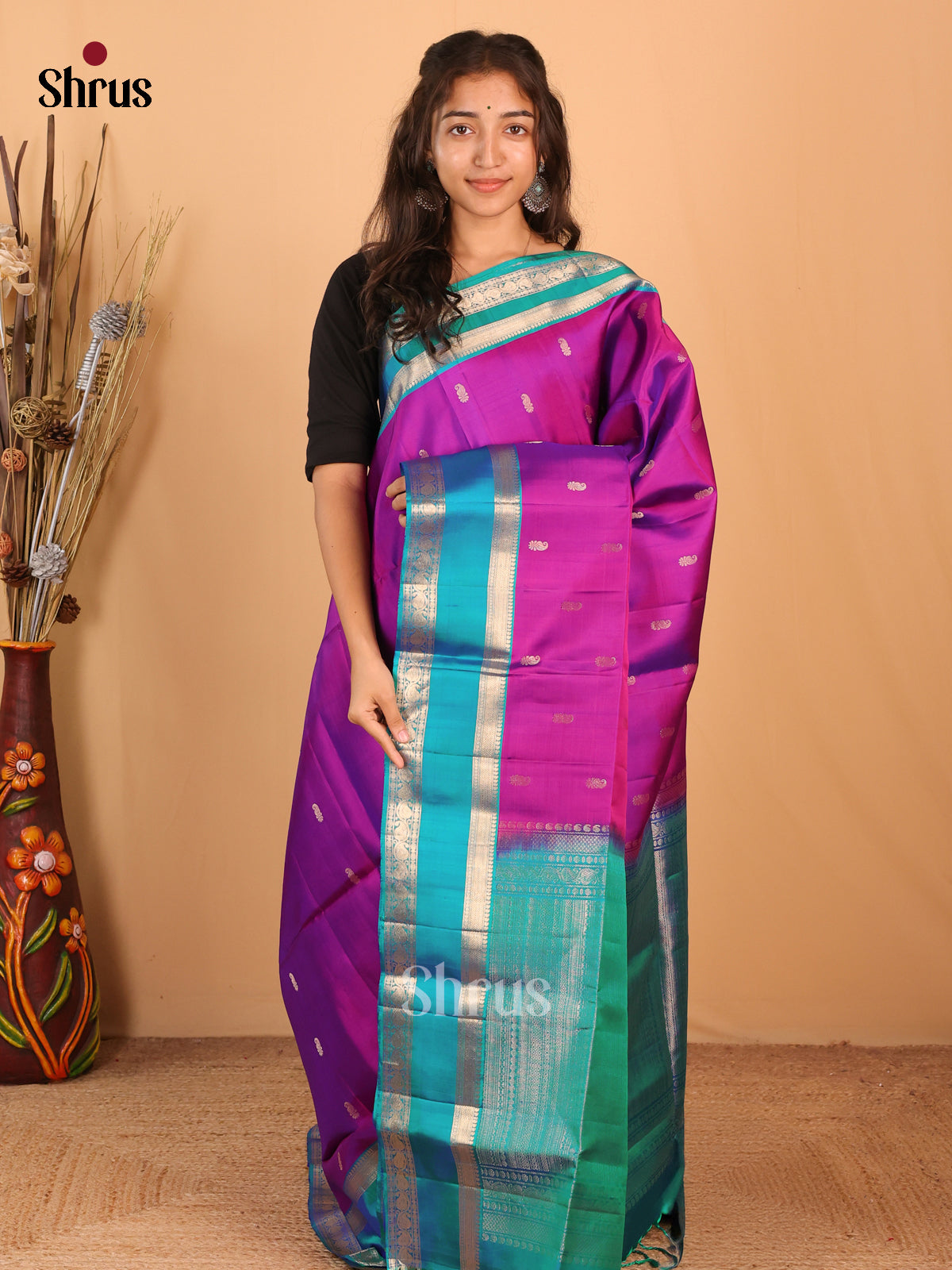 Purple & Blue - Soft Silk Saree - Shop on Shrus.com