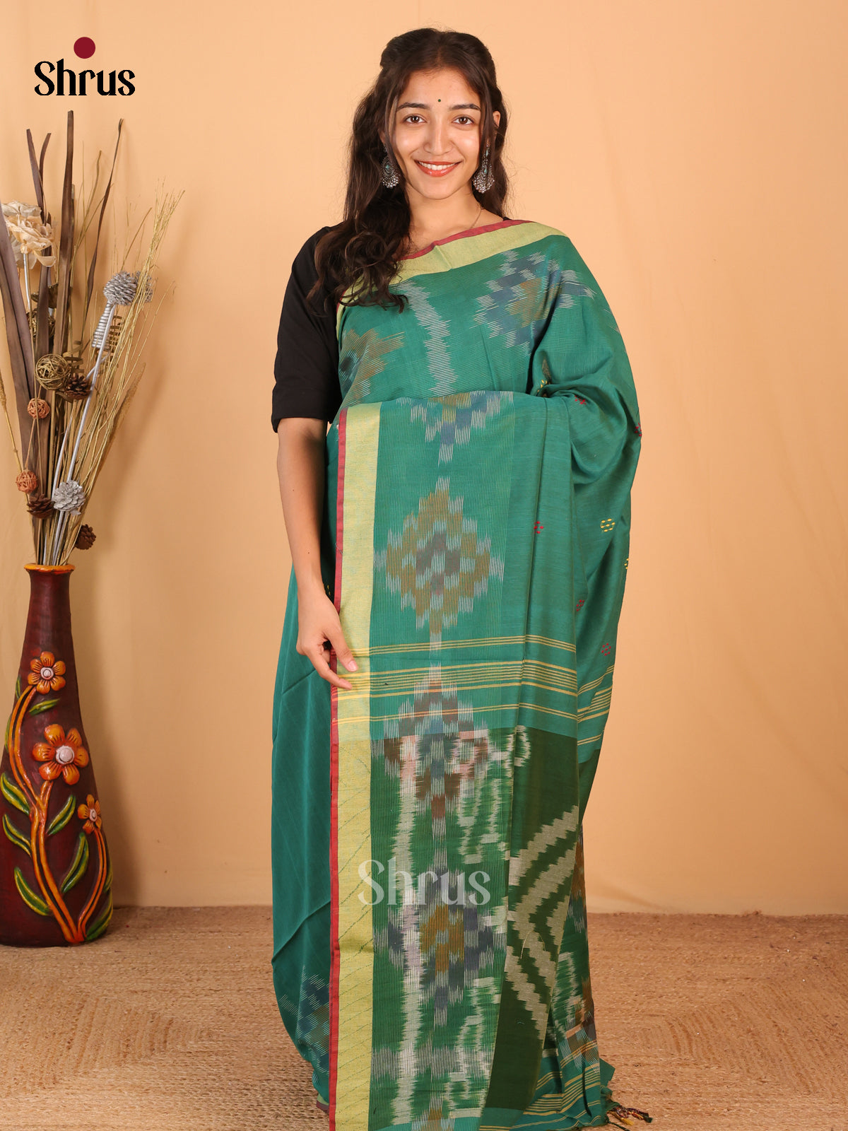Green - Bengal cotton Saree - Shop on Shrus.com