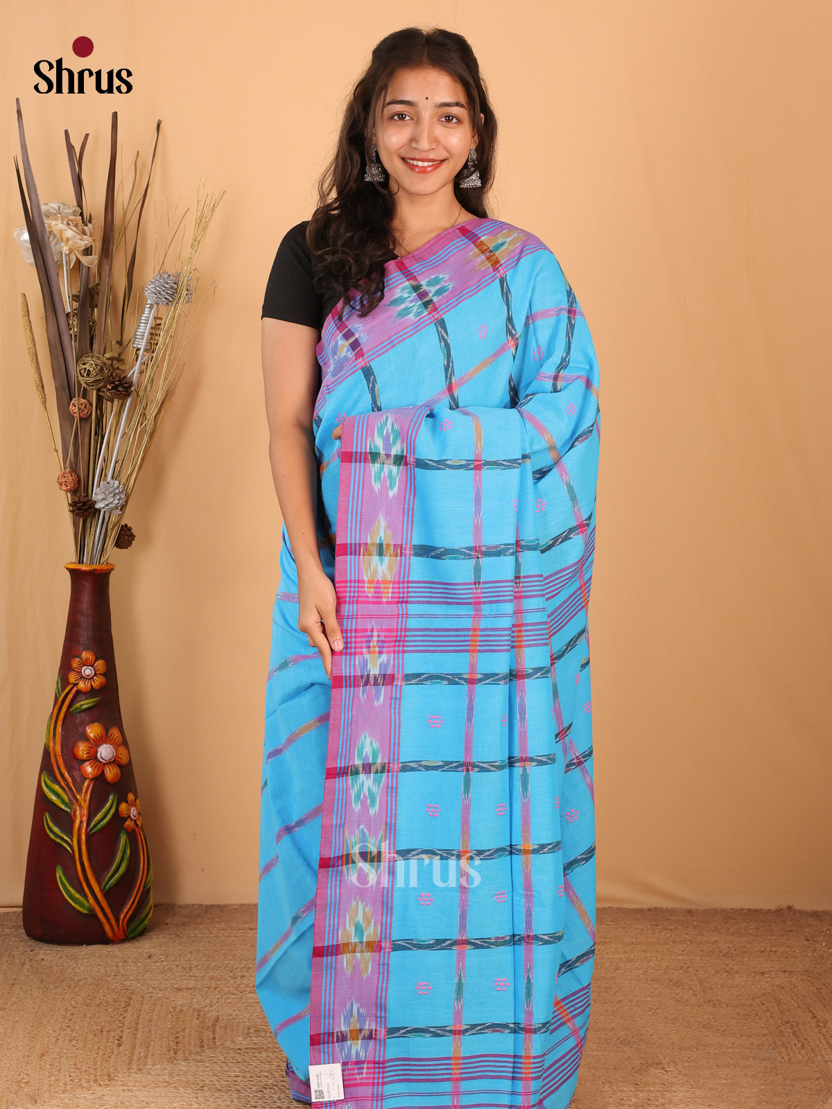 Blue & Pink - Bengal cotton Saree - Shop on Shrus.com