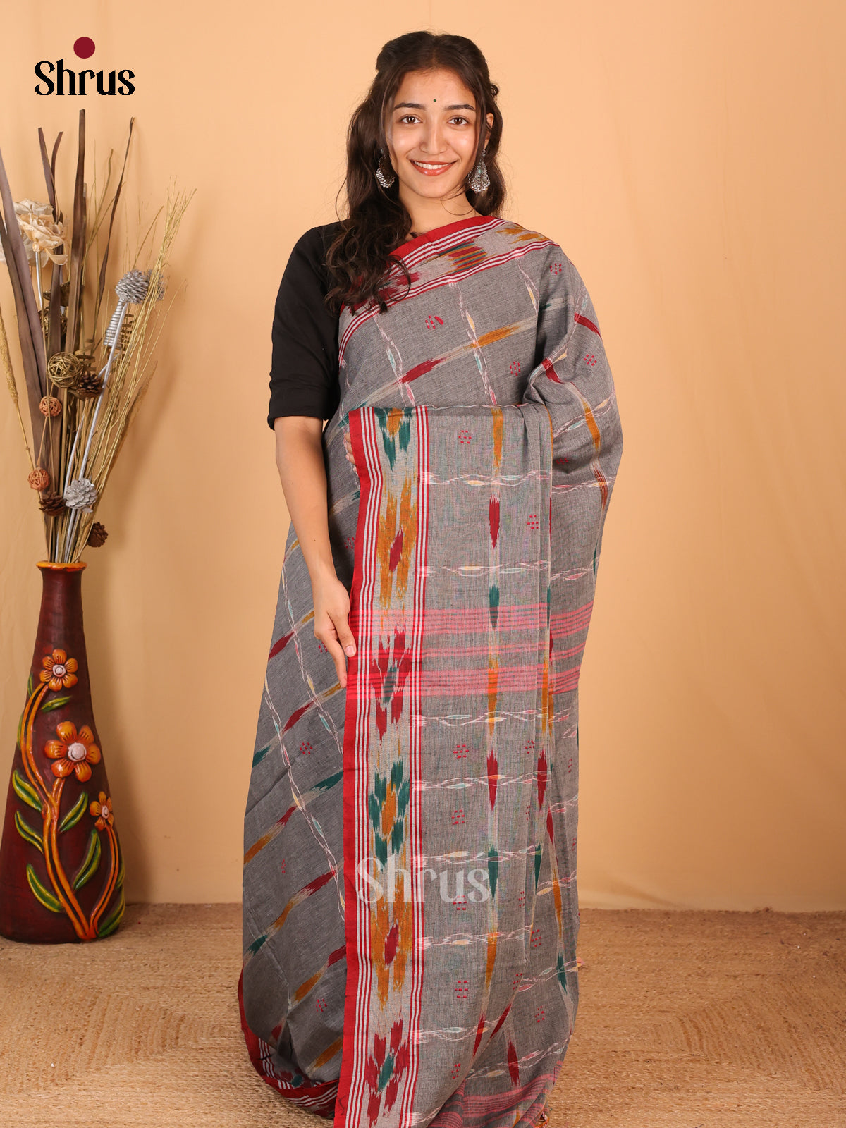 Grey - Bengal cotton Saree - Shop on Shrus.com