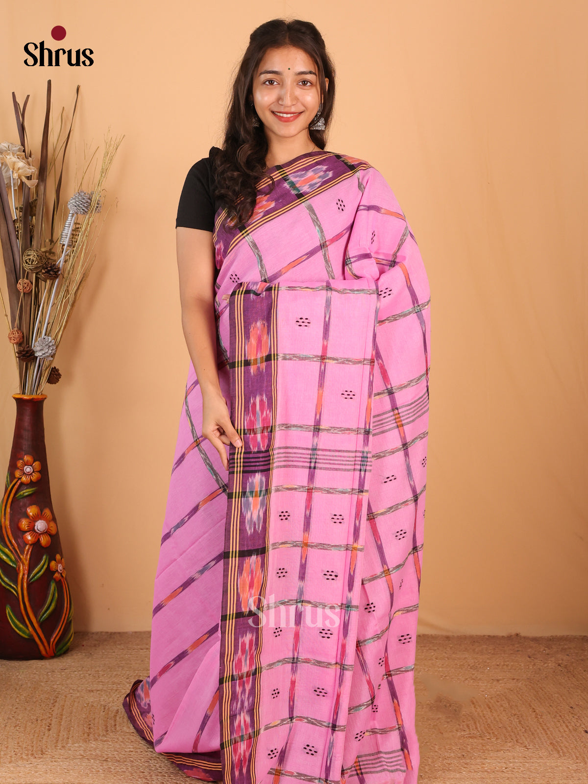 Pink & Purple - Bengal cotton Saree - Shop on Shrus.com