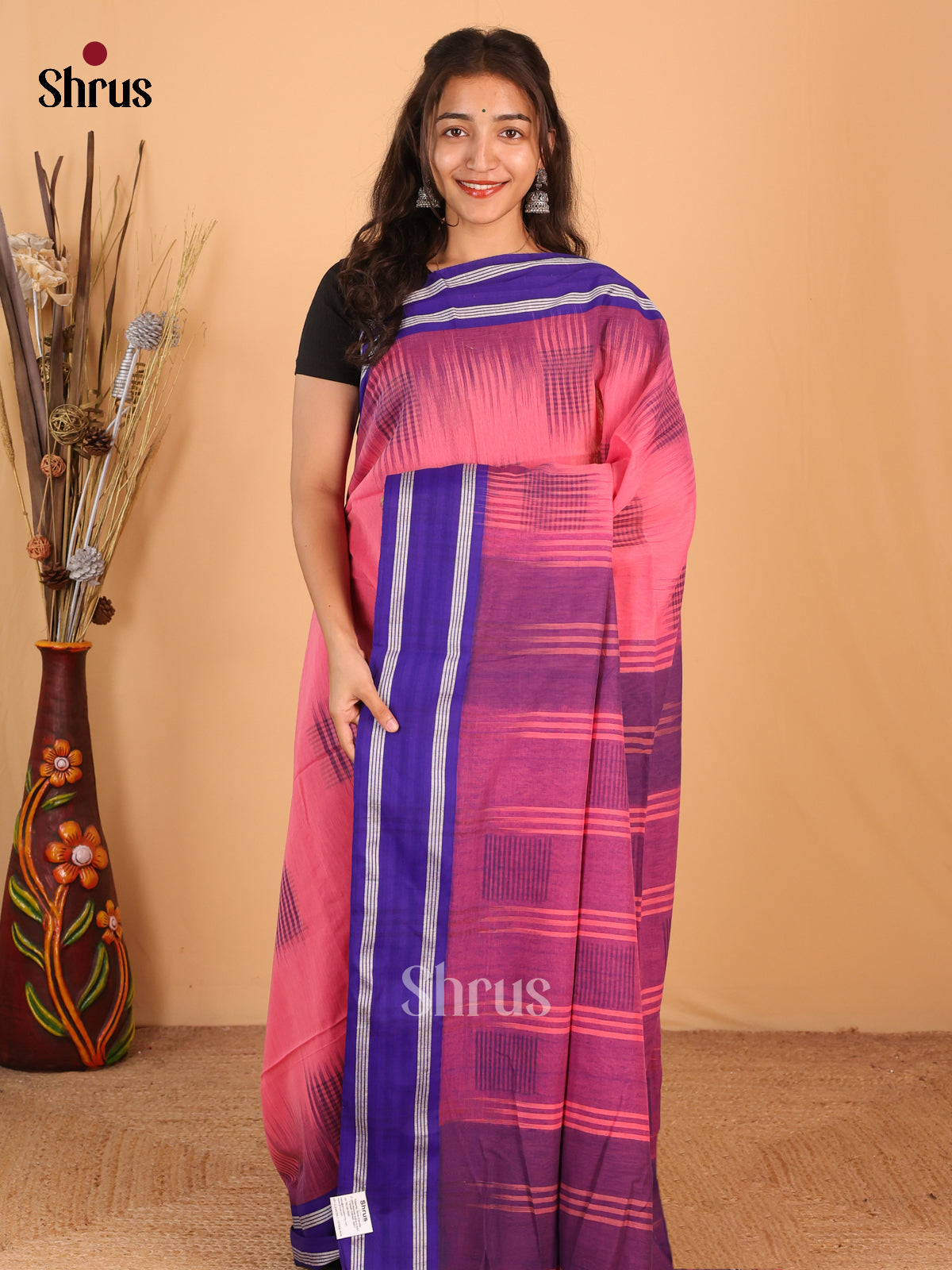 Pink & Purple - Bengal cotton Saree - Shop on Shrus.com